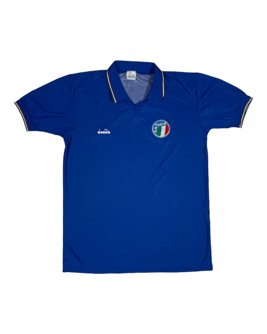 Vintage 1986-1990 Italy Italia Diadora Home Football Shirt Made in Italy Blue Size XL