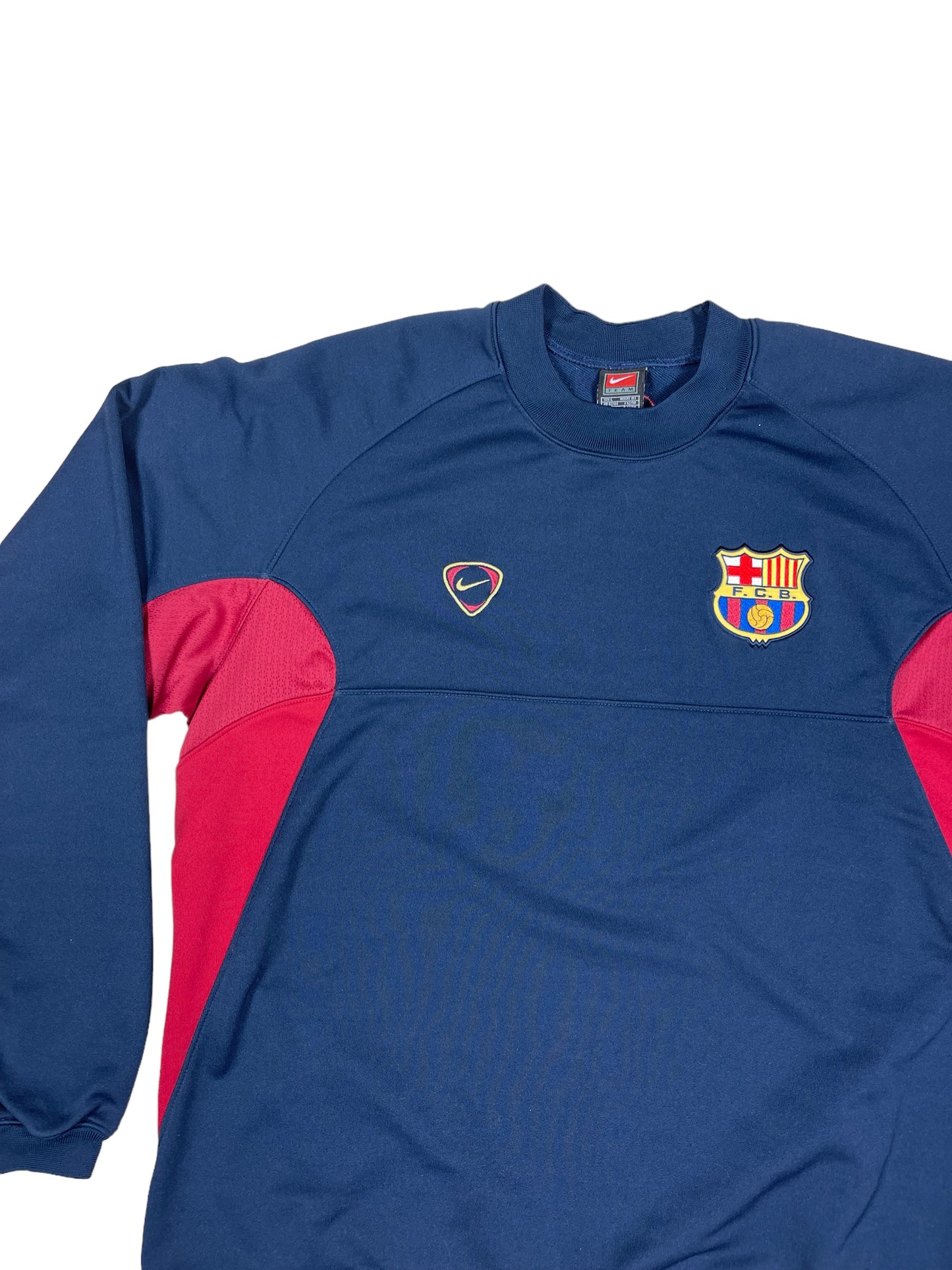 Y2K Barcelona Nike 2000 - 2001 Team Sweatshirt Crew Neck Size L Blue Red FCB Polyester