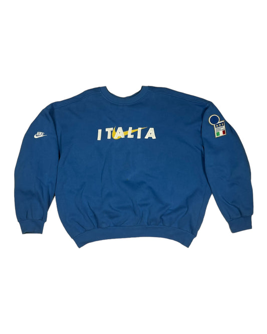 Rare Vintage 90's Italy Italia Nike Premier 1996 1997 1998 Sweatshirt Crew Neck Embroidered Size XL Blue Federazione Italiana Giuoco Calcio