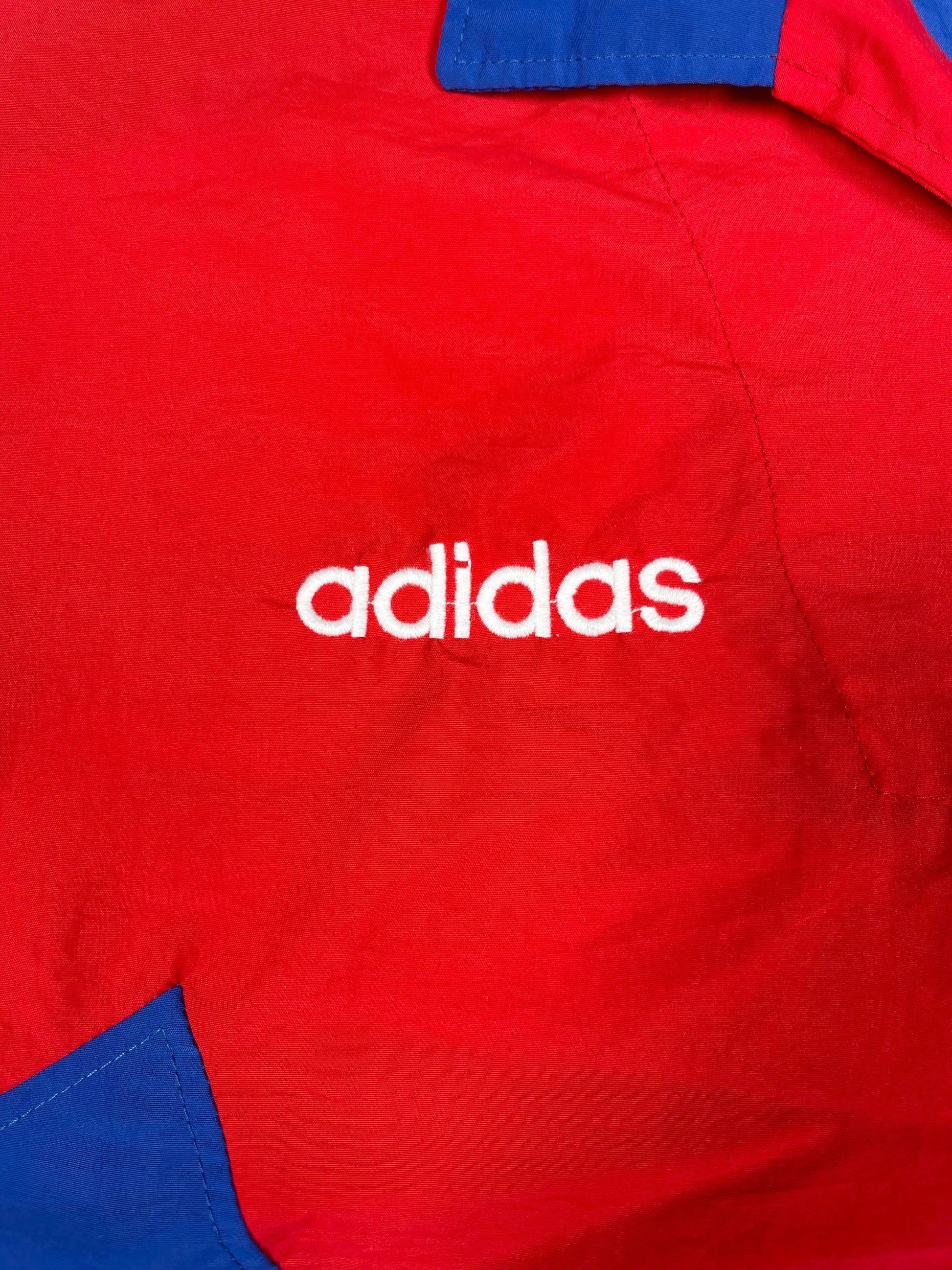 Rare Vintage Bayern Munchen 1993 - 1995 Thin Drill Top Windbreaker Sweatshirt Red Blue White Made in France Polyamide
