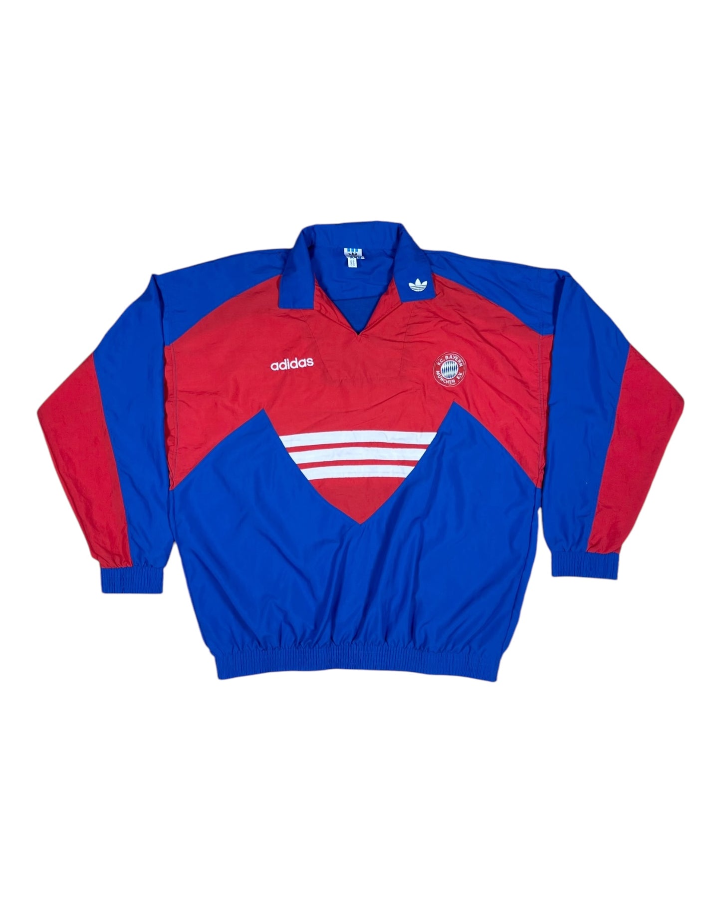 Rare Vintage Bayern Munchen 1993 - 1995 Thin Drill Top Windbreaker Sweatshirt Red Blue White Made in France Polyamide