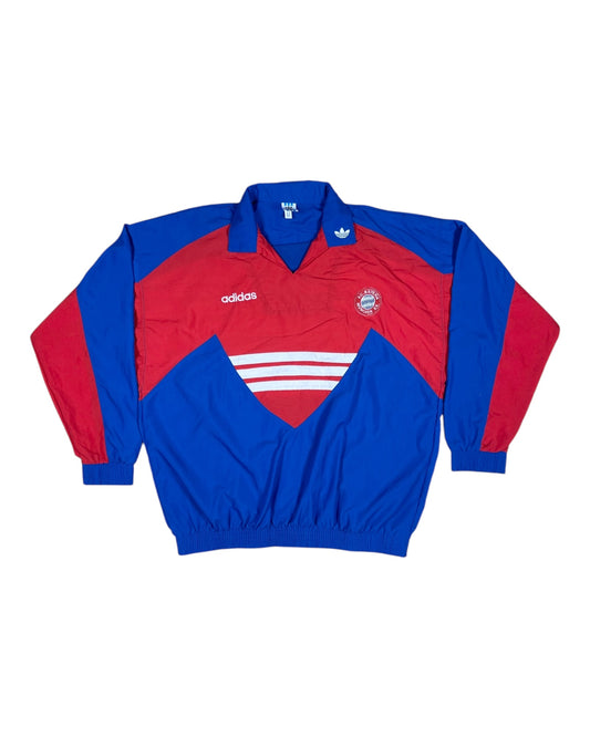 Rare Vintage Bayern Munchen 1993 - 1995 Thin Drill Top Windbreaker Sweatshirt Red Blue White Made in France Polyamide