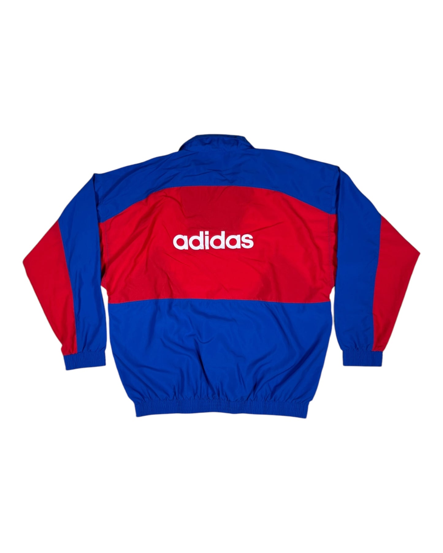 Rare Vintage Bayern Munchen 1993 - 1995 Thin Drill Top Windbreaker Sweatshirt Red Blue White Made in France Polyamide