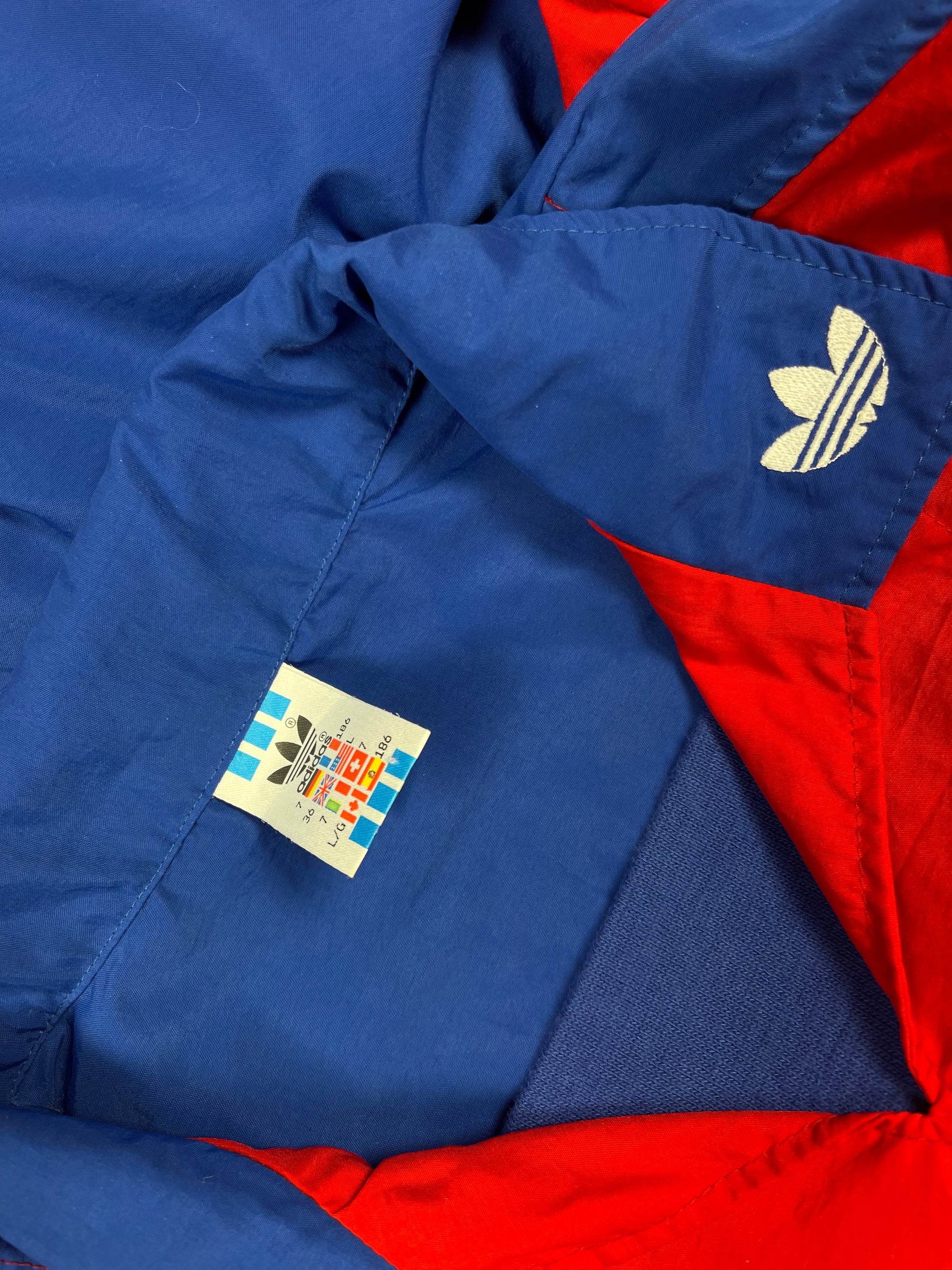 Rare Vintage Bayern Munchen 1993 - 1995 Thin Drill Top Windbreaker Sweatshirt Red Blue White Made in France Polyamide