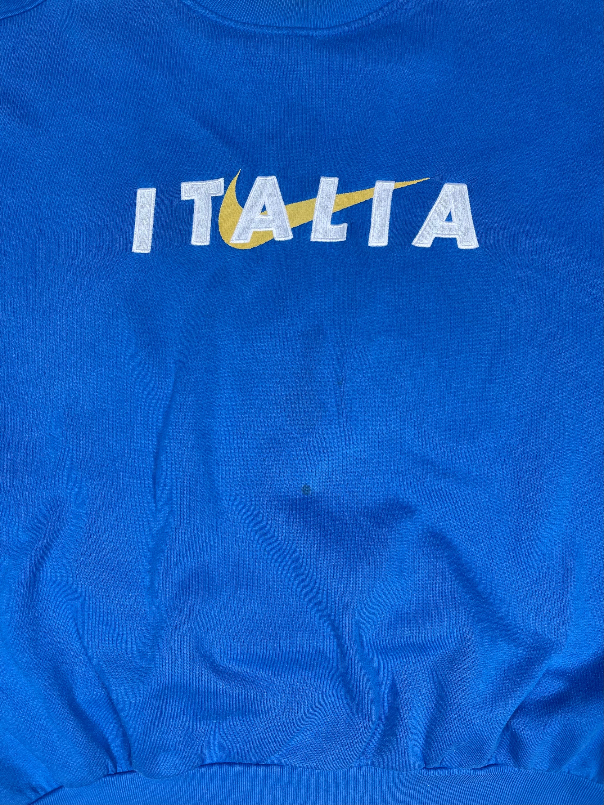 Rare Vintage 90's Italy Italia Nike Premier 1996 1997 1998 Sweatshirt Crew Neck Embroidered Size XL Blue Federazione Italiana Giuoco Calcio