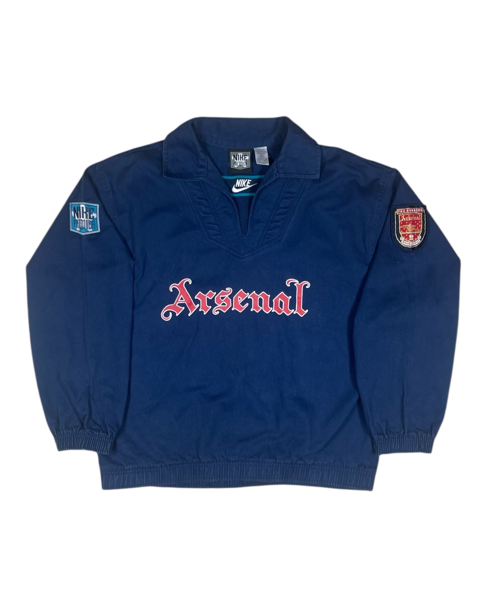 Ultra Rare Grail Archive Nike Premier Arsenal 1994 - 1995 Dril Top Sweatshirt Blue Size L Heavy Cotton