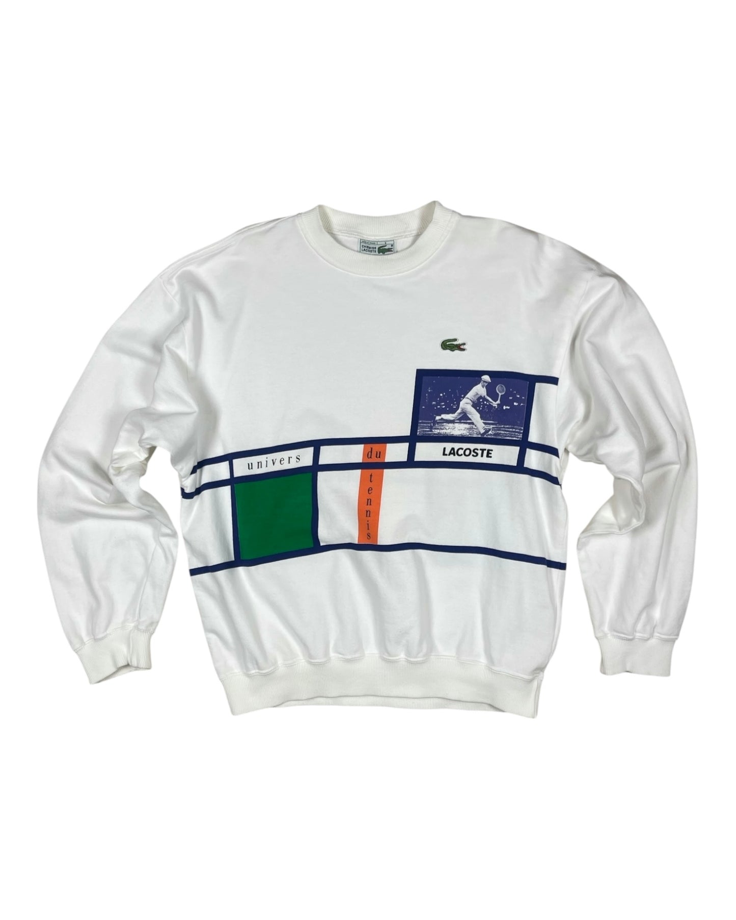 Vintage 80's Lacoste Chemise Tennis Sweatshirt Crew Neck Made in France White Size M - L