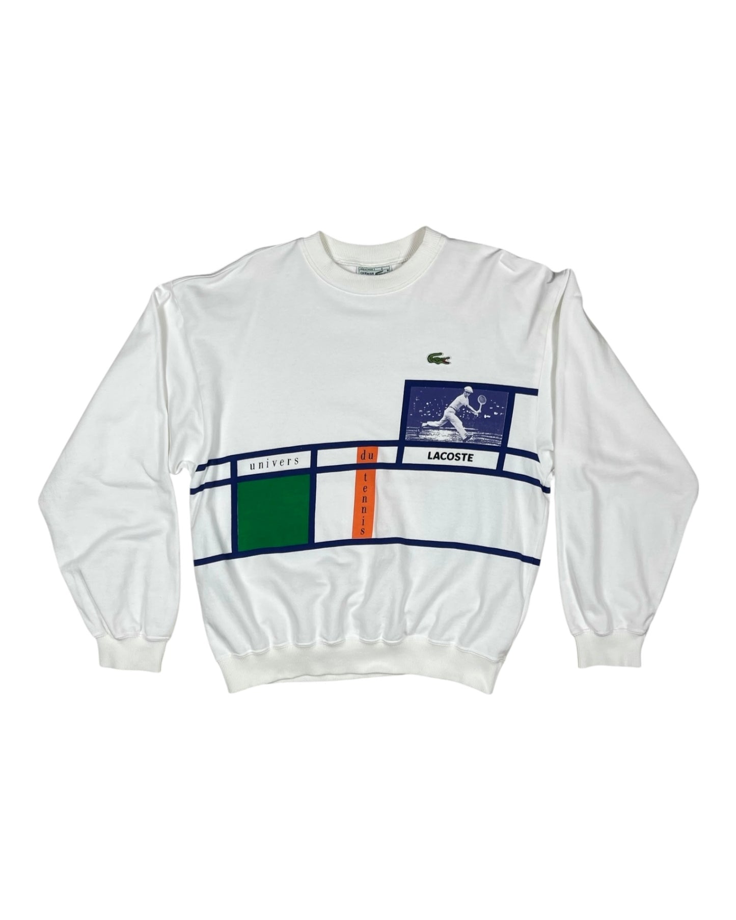 Vintage 80's Lacoste Chemise Tennis Sweatshirt Crew Neck Made in France White Size M - L