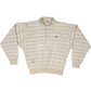 Vintage 80's 90's Lacoste Chemise Pique Fleur de Coton Made in France Striped Polo Collared Polo Sweatshirt Half Button Beige Cotton