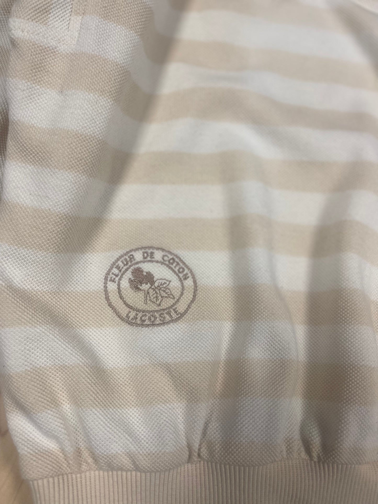 Vintage 80's 90's Lacoste Chemise Pique Fleur de Coton Made in France Striped Polo Collared Polo Sweatshirt Half Button Beige Cotton