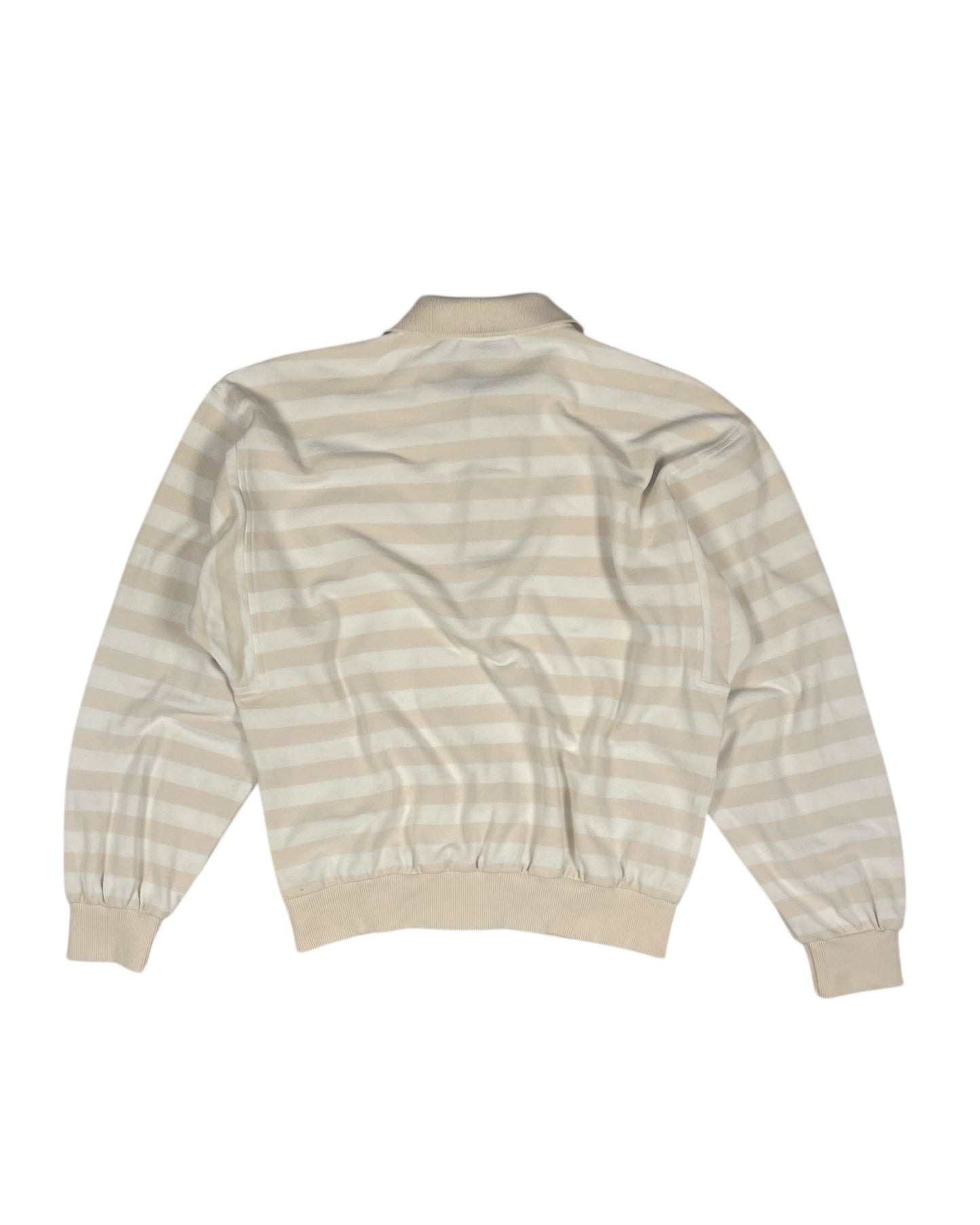 Vintage 80's 90's Lacoste Chemise Pique Fleur de Coton Made in France Striped Polo Collared Polo Sweatshirt Half Button Beige Cotton