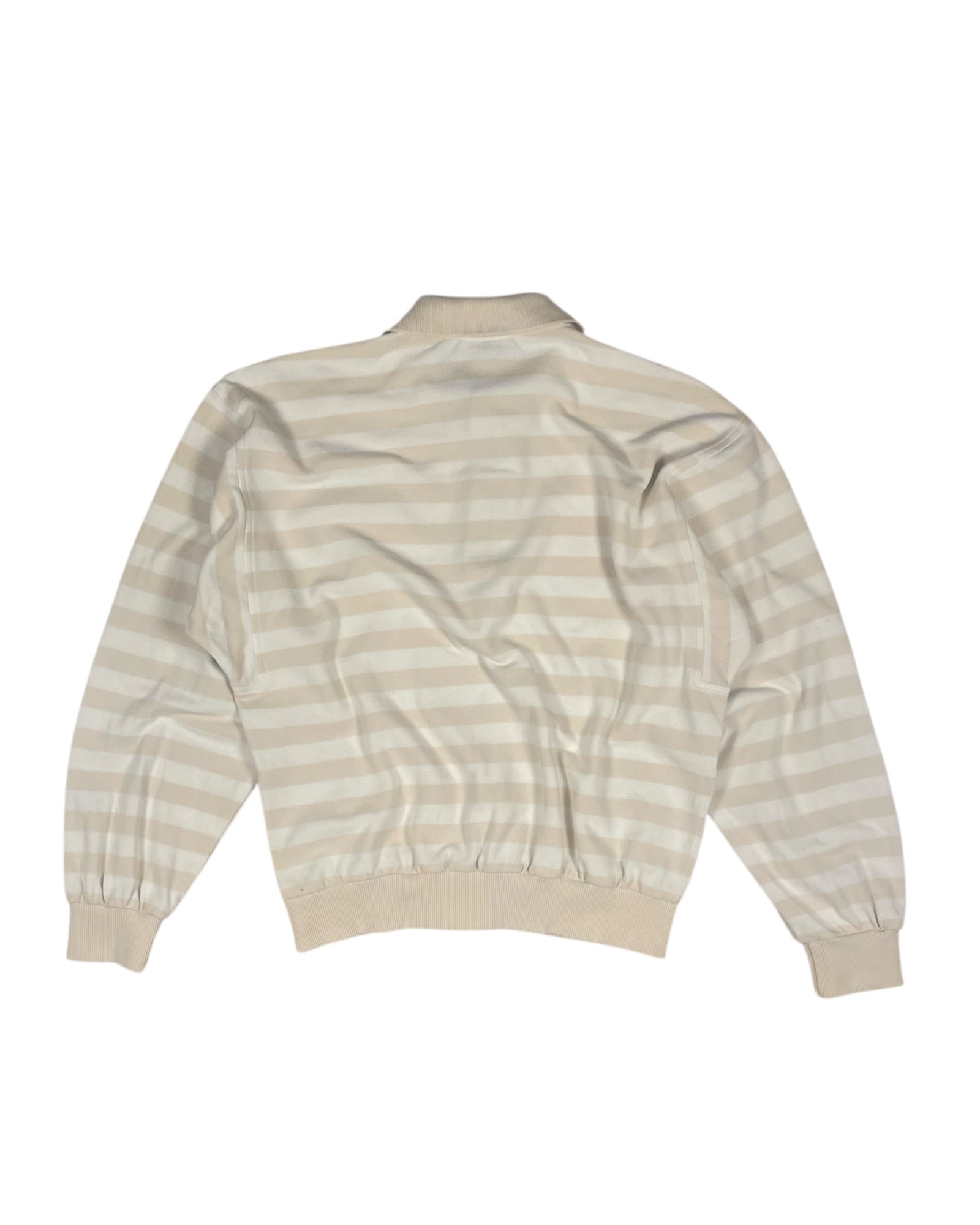 Vintage 80's 90's Lacoste Chemise Pique Fleur de Coton Made in France Striped Polo Collared Polo Sweatshirt Half Button Beige Cotton