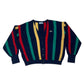 Vintage 80's Lacoste Chemise Boxy Cardigan With Stripes Made in France Navy Blue Red Yellow Red Green Pure Wool