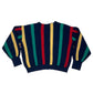 Vintage 80's Lacoste Chemise Boxy Cardigan With Stripes Made in France Navy Blue Red Yellow Red Green Pure Wool