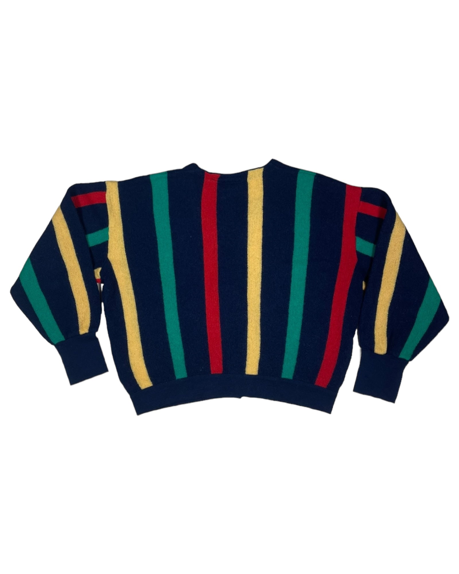 Vintage 80's Lacoste Chemise Boxy Cardigan With Stripes Made in France Navy Blue Red Yellow Red Green Pure Wool