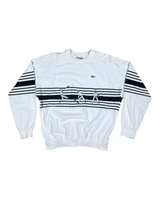 Vintage 80's Lacoste Chemise Pique Tennis Sweatshirt Crew Neck Made in France Size L - XL White