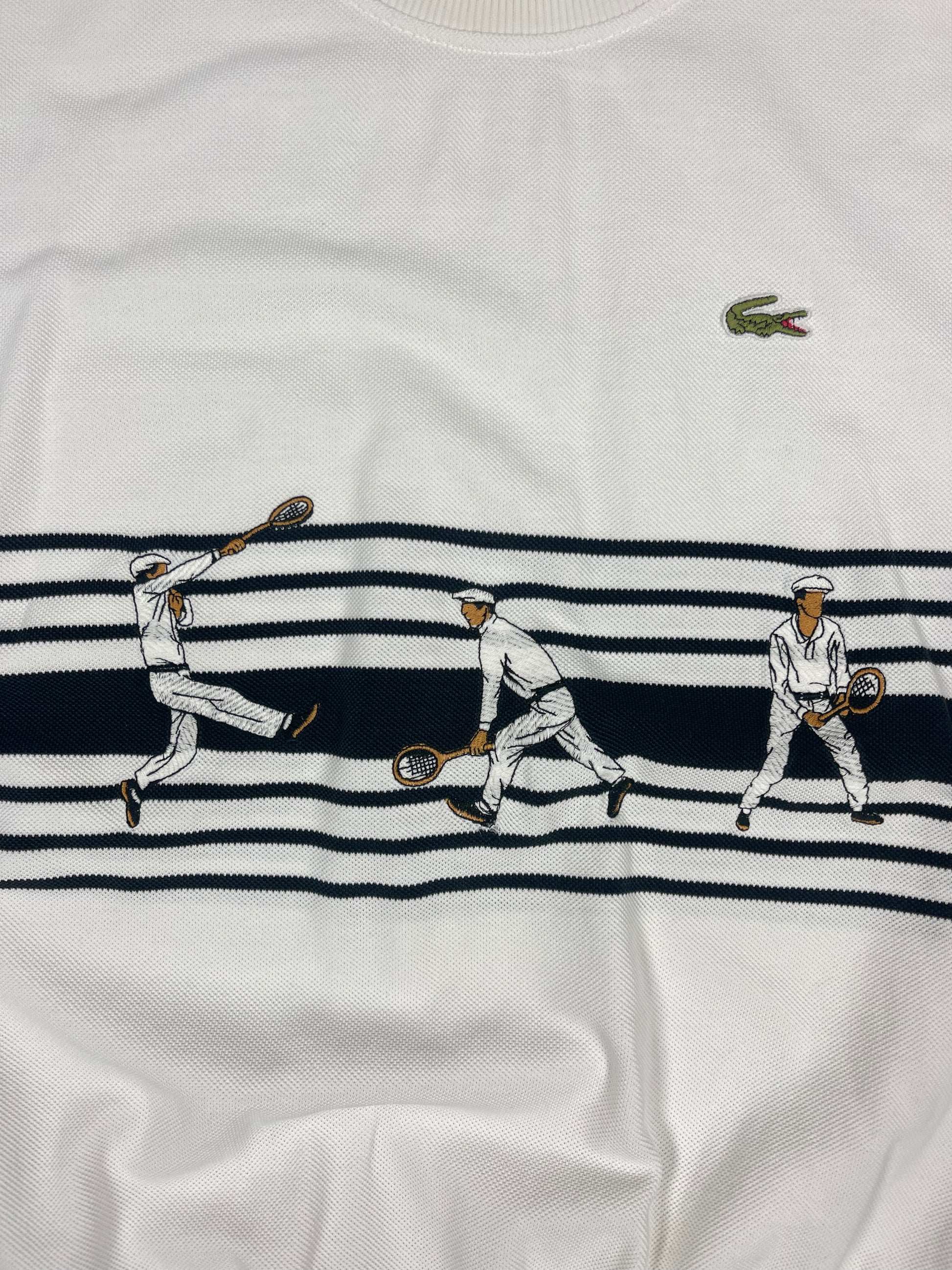 Vintage 80's Lacoste Chemise Pique Tennis Sweatshirt Crew Neck Made in France Size L - XL White