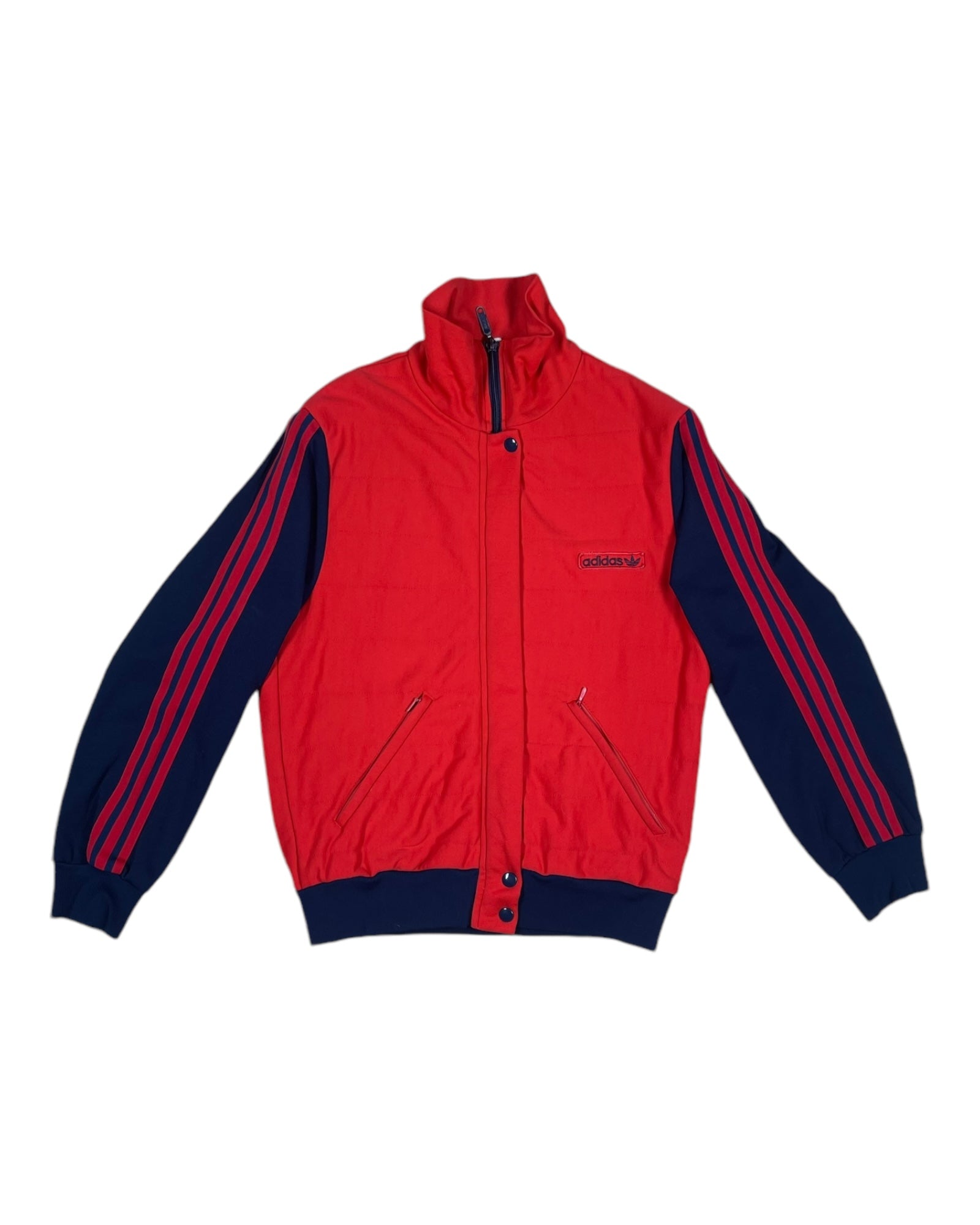 Vintage 80's Thick Adidas Jacket Track Top Made in Finland Red Blue Polyamide Cotton Size S