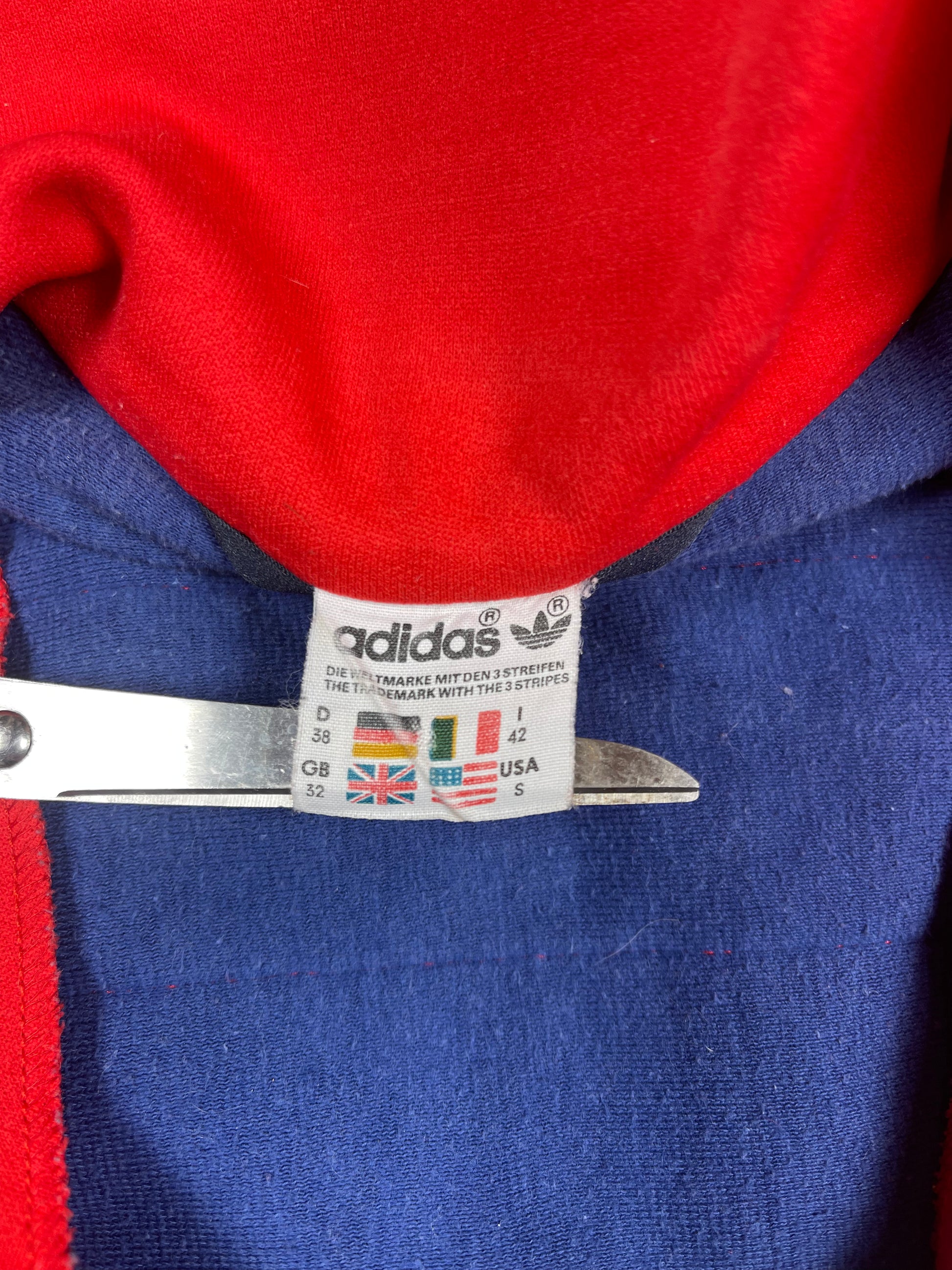 Vintage 80's Thick Adidas Jacket Track Top Made in Finland Red Blue Polyamide Cotton Size S