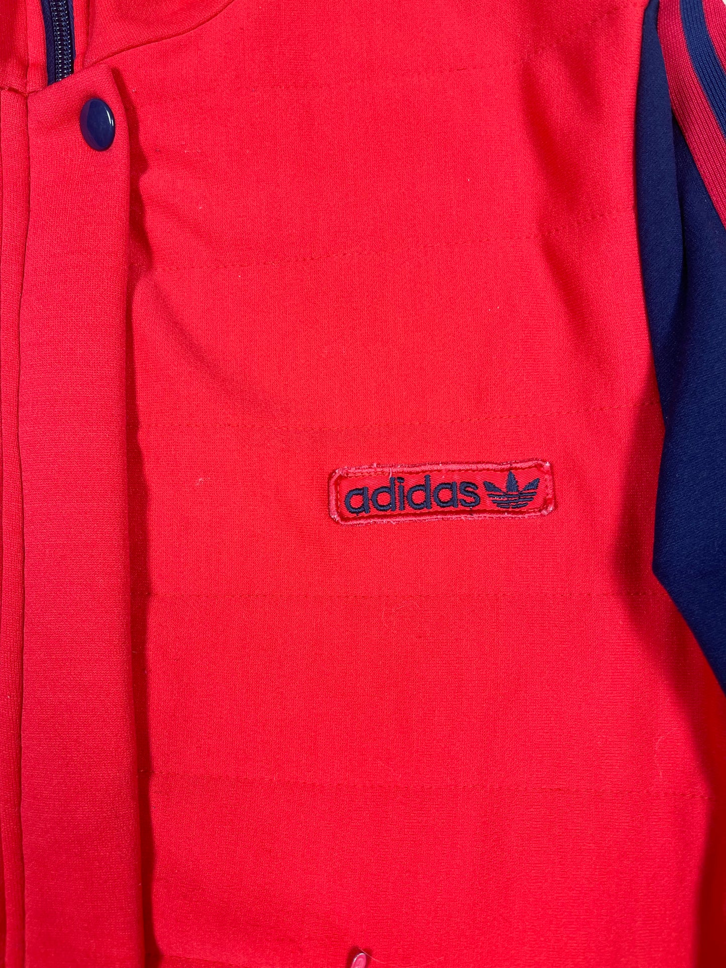 Vintage 80's Thick Adidas Jacket Track Top Made in Finland Red Blue Polyamide Cotton Size S