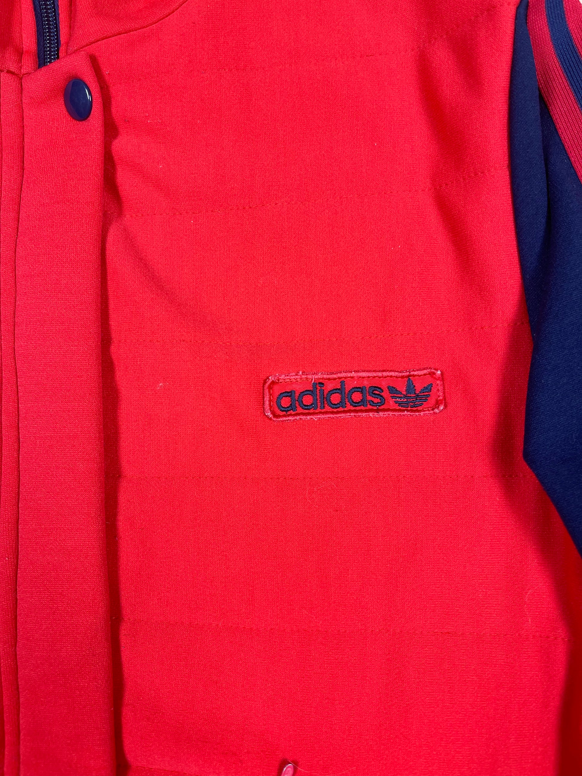 Vintage 80's Thick Adidas Jacket Track Top Made in Finland Red Blue Polyamide Cotton Size S