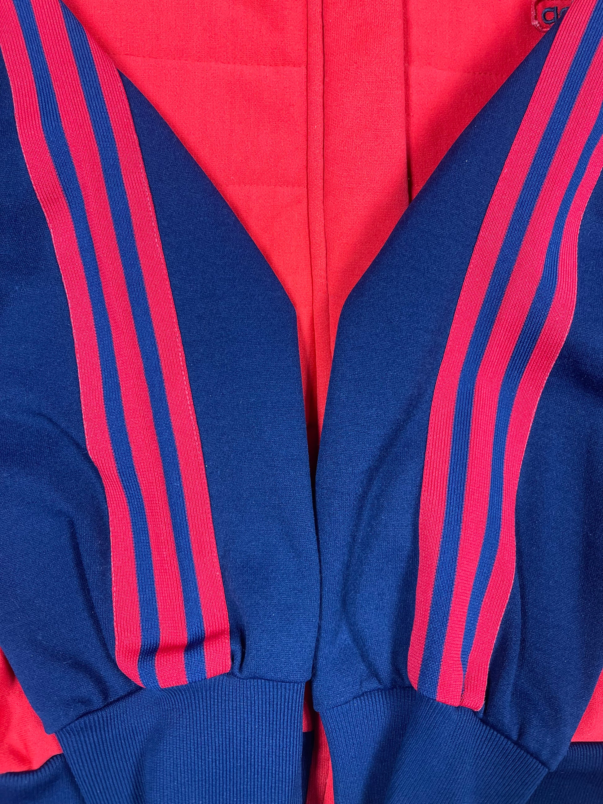 Vintage 80's Thick Adidas Jacket Track Top Made in Finland Red Blue Polyamide Cotton Size S
