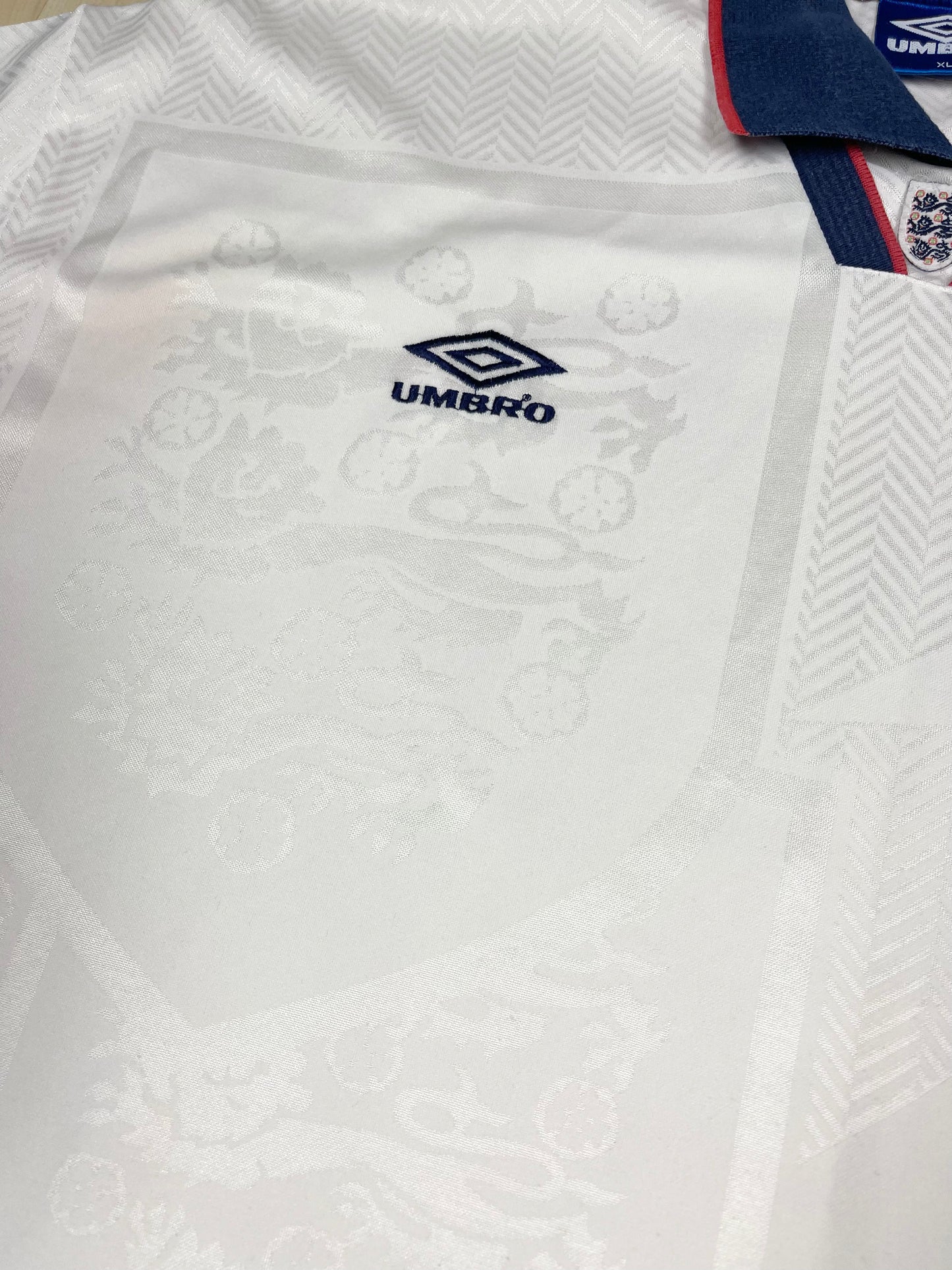 Vintage England Umbro 1993 - 1995 Home Football Shirt Size XL White