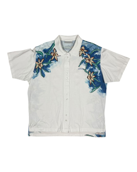 Vintage 90's Adidas Steffi Graf Tennis Shirt Floral Botanical Pattern Cotton Size M-L