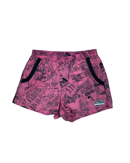 Vintage 90's Adidas Take Off Shorts Newspaper Pattern Size M - L Pink - Fuchsia 7936