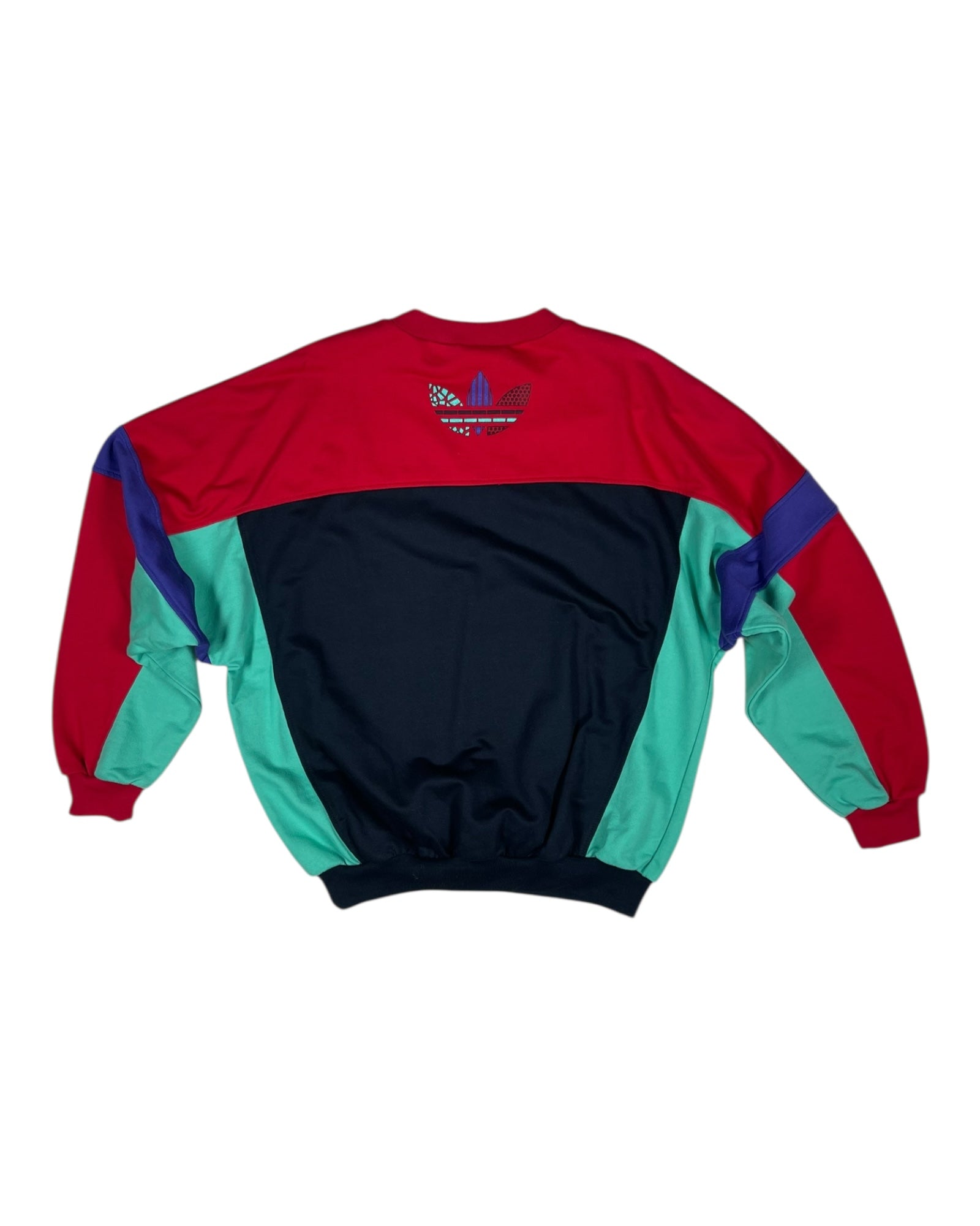 Vintage 90's Adidas Trefoil Sweatshirt Crew Neck Green Red Black Blue Size M