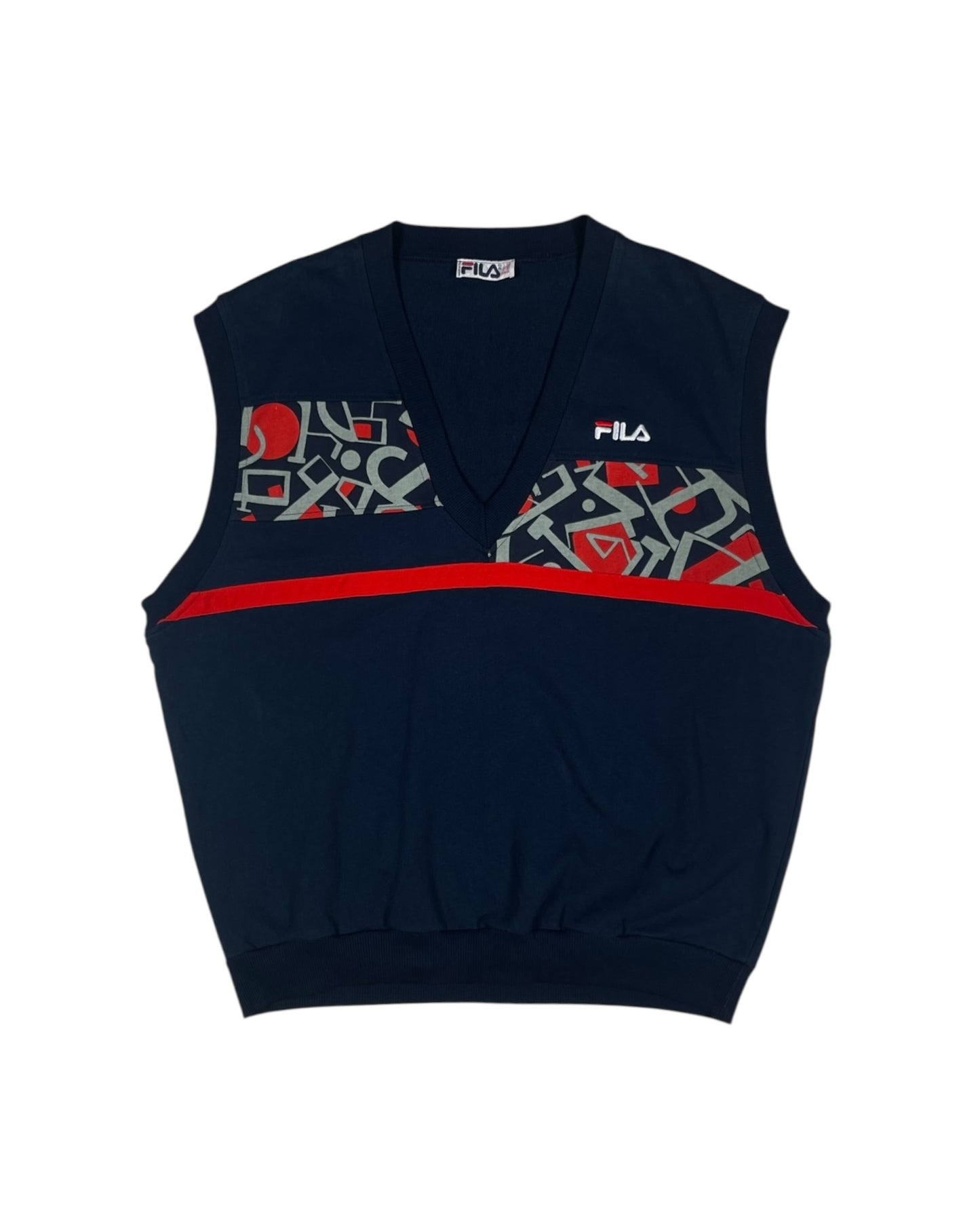 Vintage 90's Fila Tennis Vest Made in Italy Blue Abstract Pattern Size XL - XXL