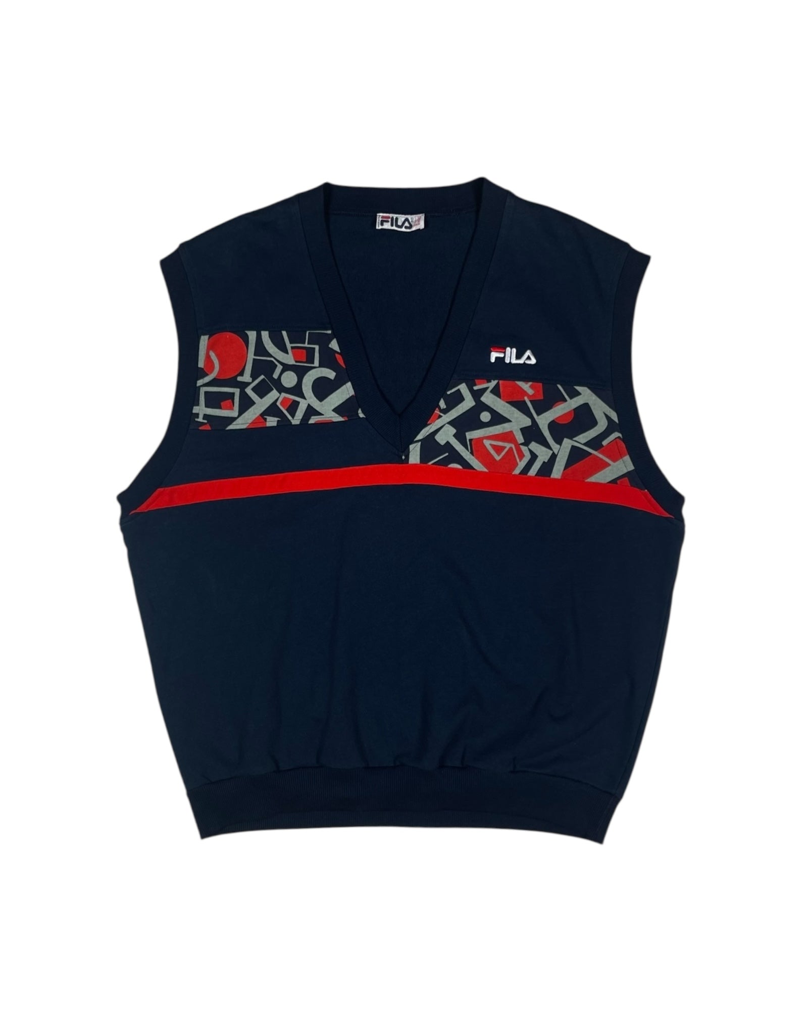 Vintage 90's Fila Tennis Vest Made in Italy Blue Abstract Pattern Size XL - XXL