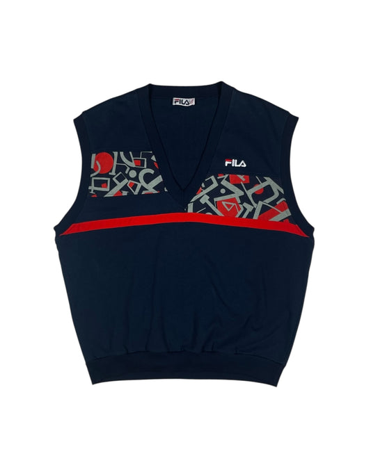 Vintage 90's Fila Tennis Vest Made in Italy Blue Abstract Pattern Size XL - XXL
