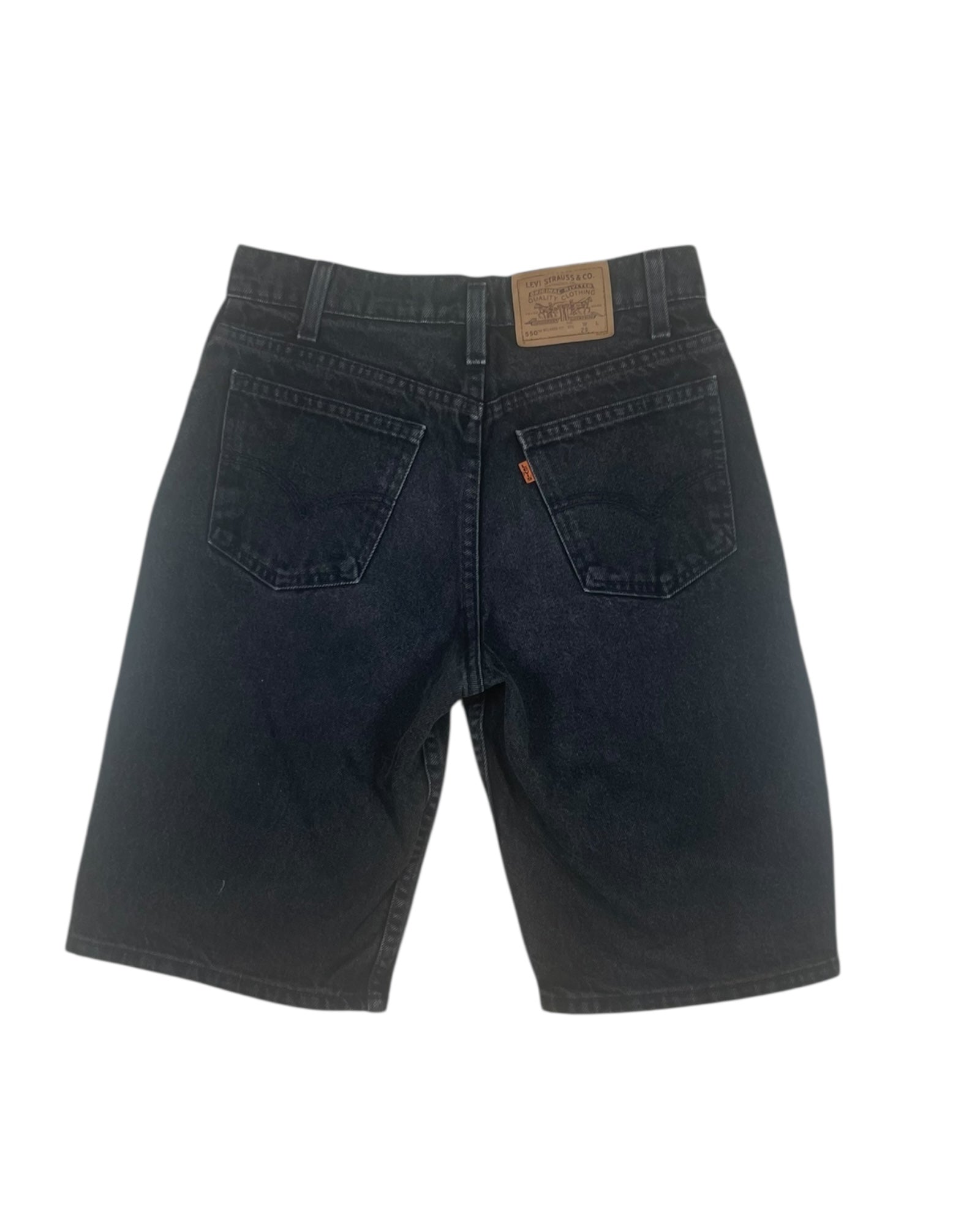 Vintage 90's Levi's 550 Relaxed Fit Orange Tab High Waist Denim Jeans Jorts Shorts Student Made in USA Black