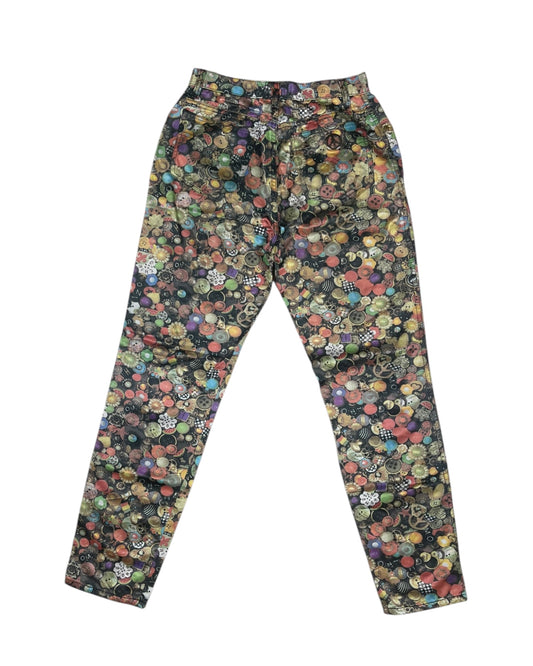 Vintage 90's Moschino Pants Trousers Made in Italy Cotton Rayon Shiny Buttons Pattern Size 29