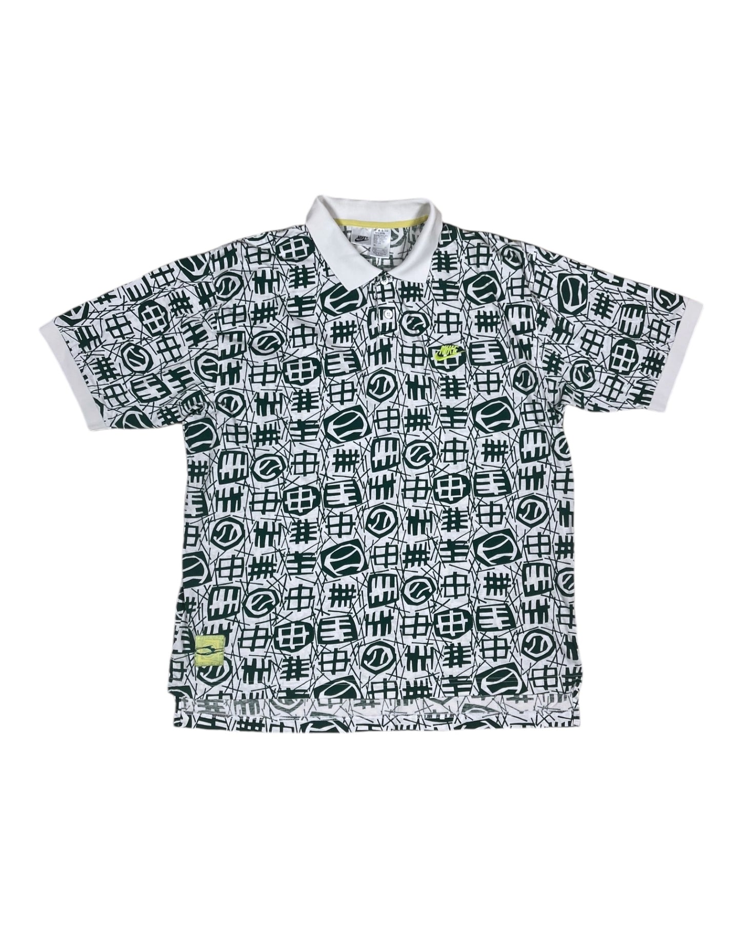 Vintage 90's Nike Challenge Court Polo Shirt Abstract Pattern Size XL Black White Andre Agassi