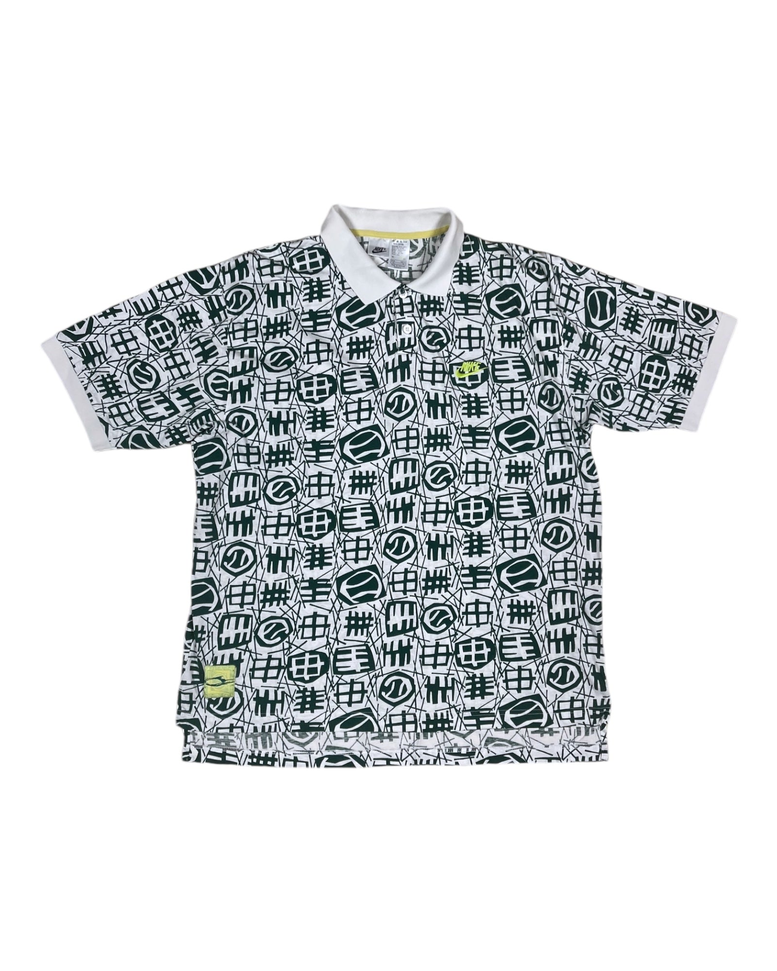 Vintage 90's Nike Challenge Court Polo Shirt Abstract Pattern Size XL Black White Andre Agassi