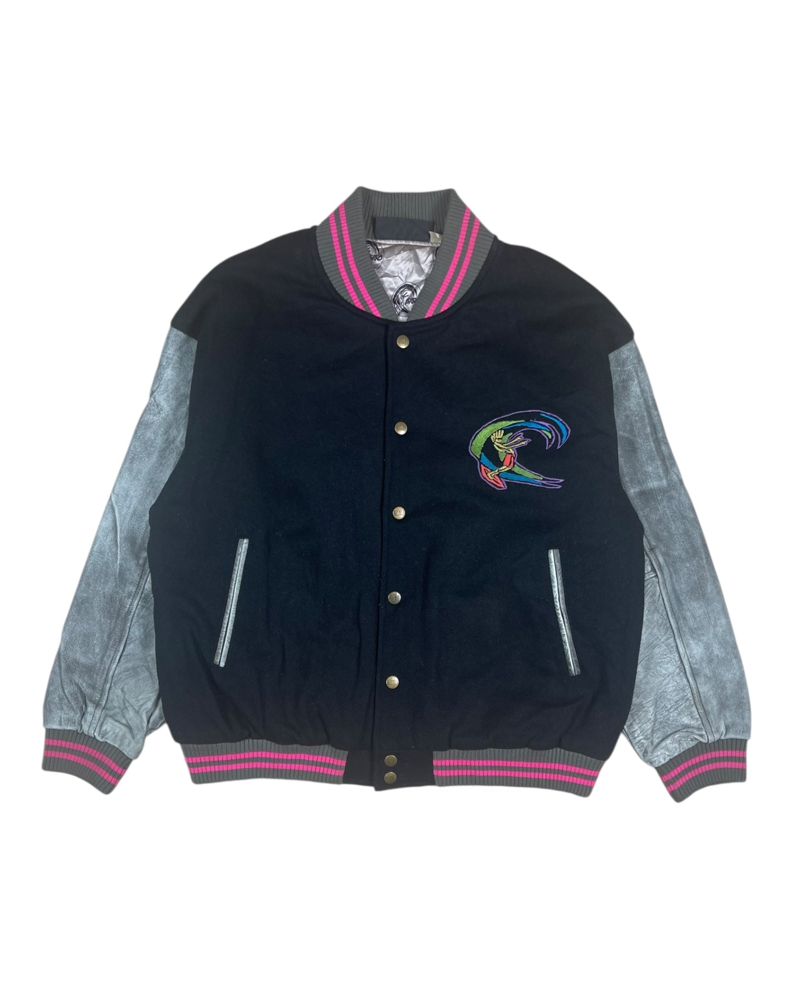 Vintage 90's O'Neill Varsity College Jacket Surf Embroidered Cow Leather Wool Size M