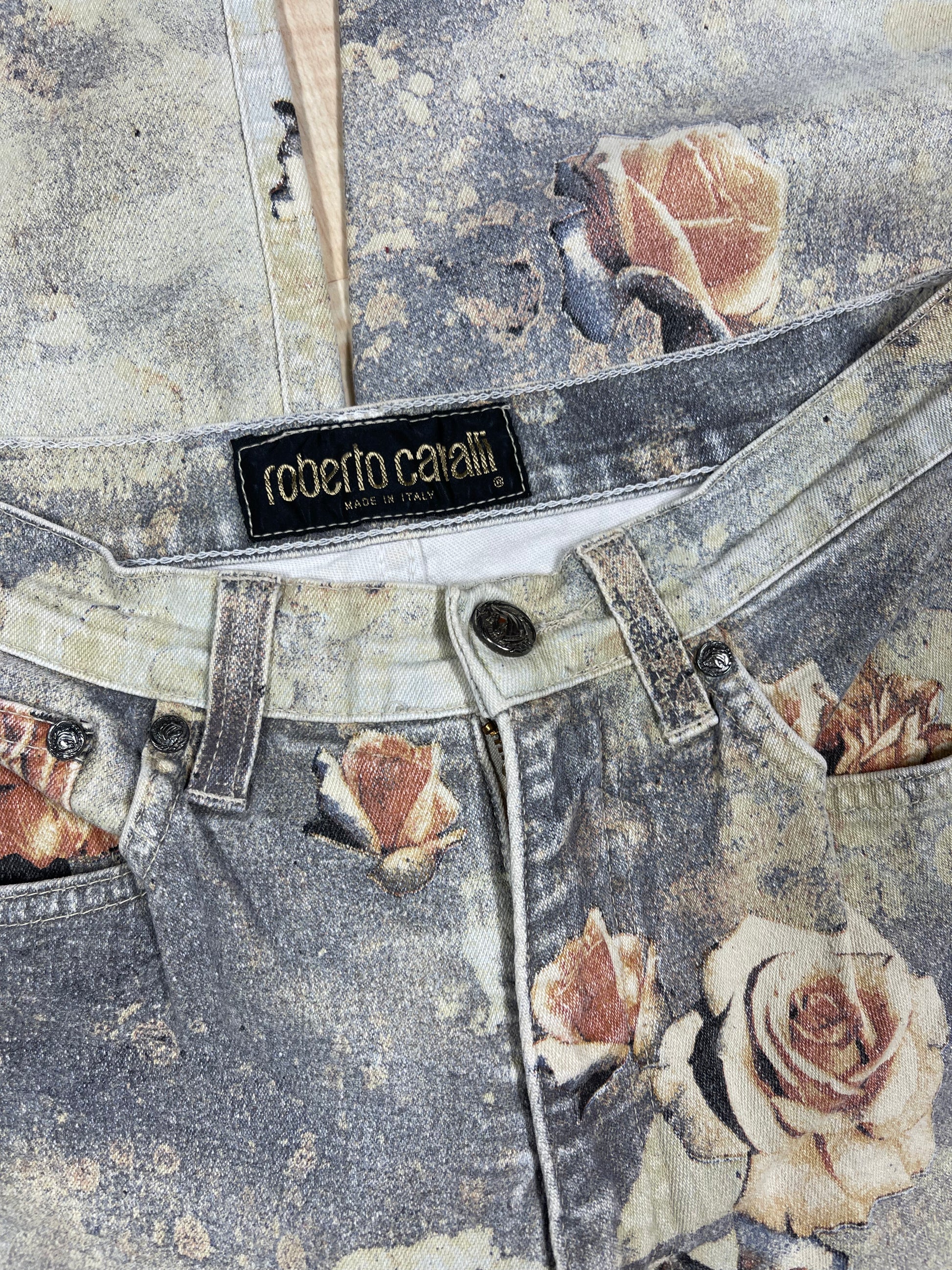 Vintage 90's Roberto Cavalli Jeans Made in Italy Roses Flowers Pattern Size M