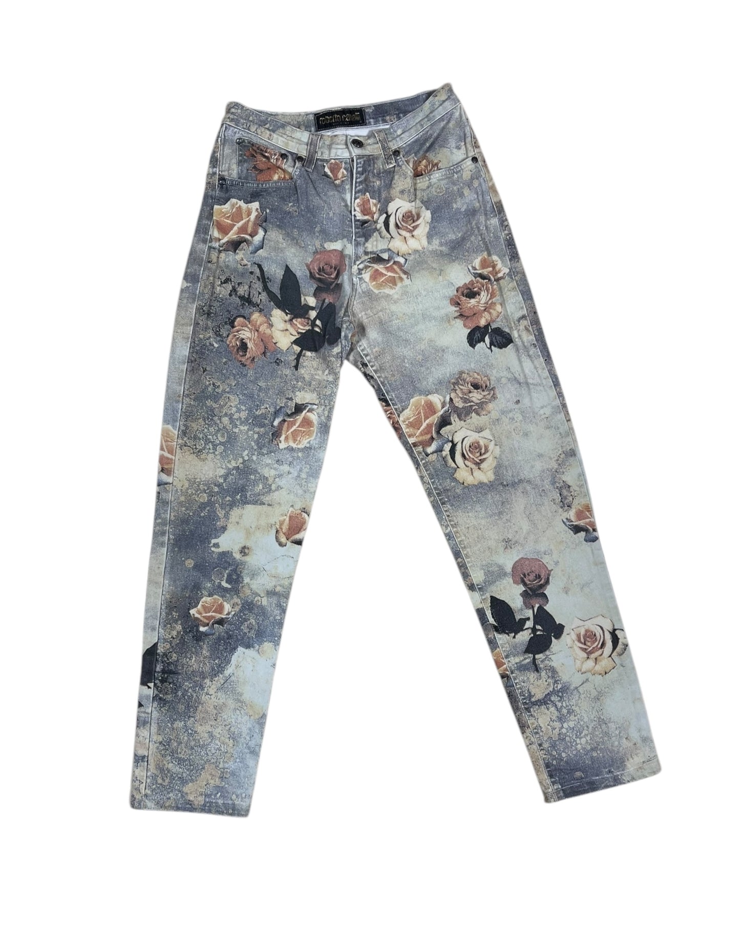 Vintage 90's Roberto Cavalli Jeans Made in Italy Roses Flowers Pattern Size M