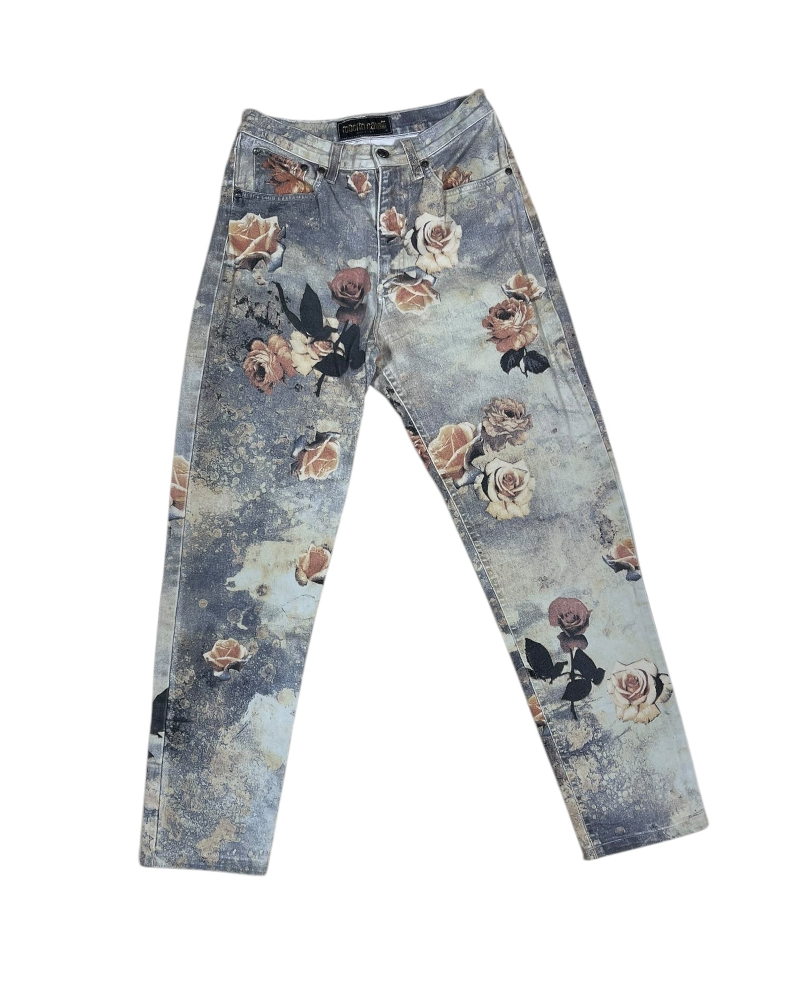 Vintage 90's Roberto Cavalli Jeans Made in Italy Roses Flowers Pattern Size M