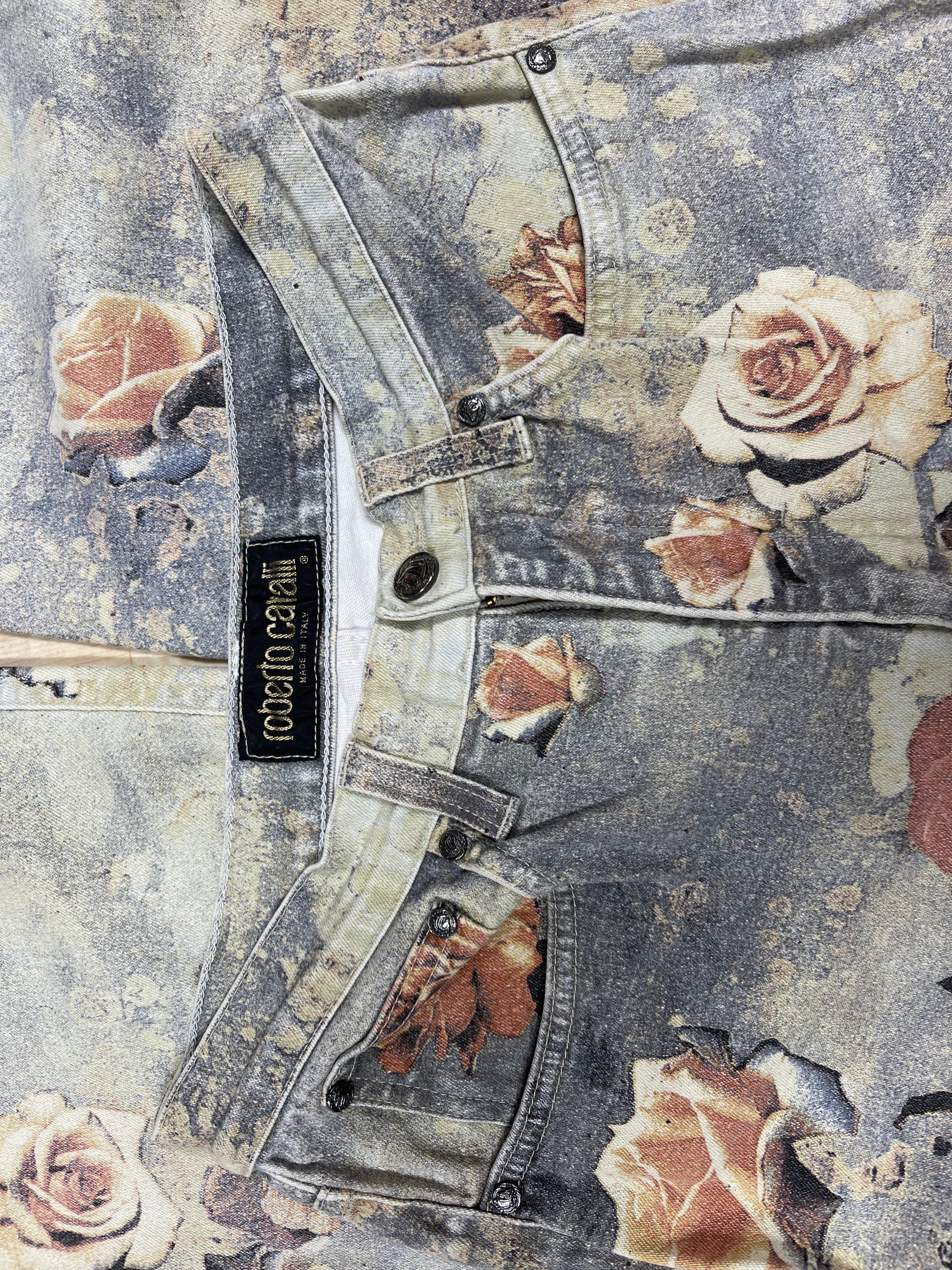 Vintage 90's Roberto Cavalli Jeans Made in Italy Roses Flowers Pattern Size M