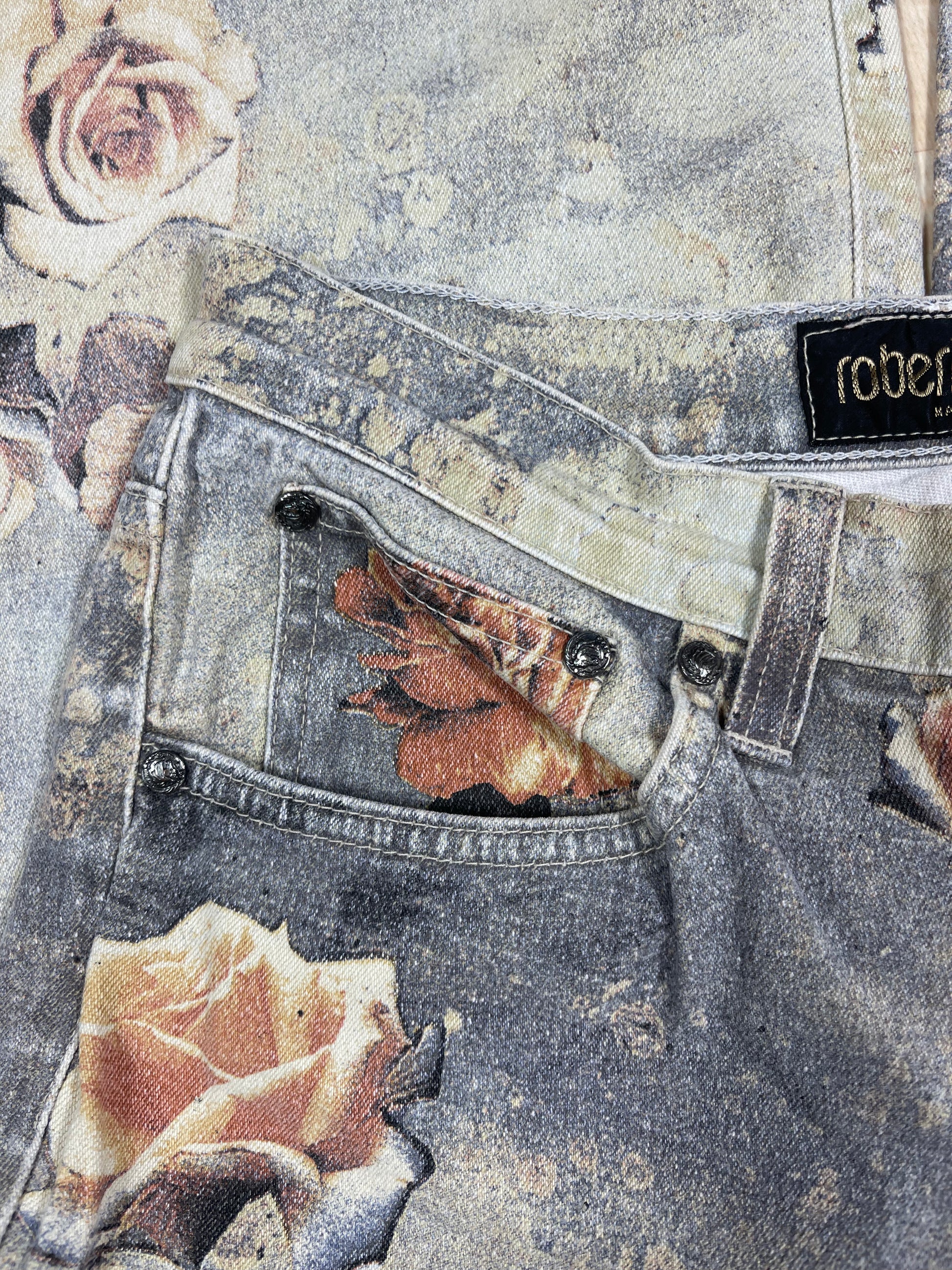 Vintage 90's Roberto Cavalli Jeans Made in Italy Roses Flowers Pattern Size M