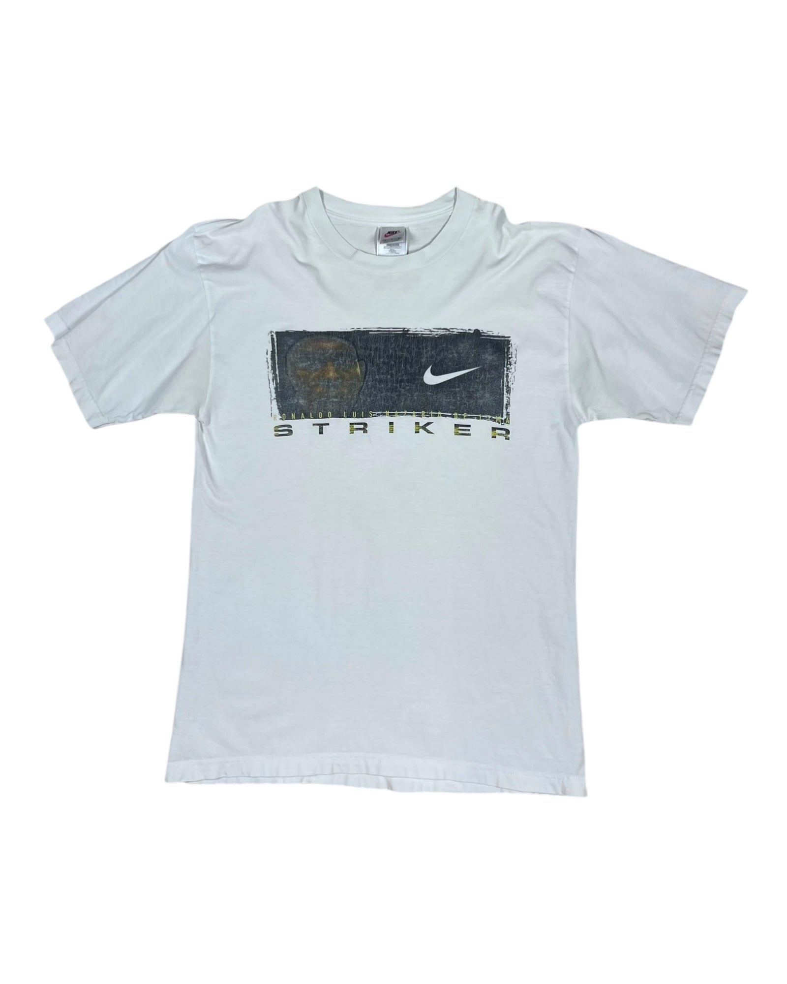 Vintage 90's Ronaldo Luis Nazario De Lima Il Fenomeno R9 Nike Striker T-Shirt White Cotton 100%