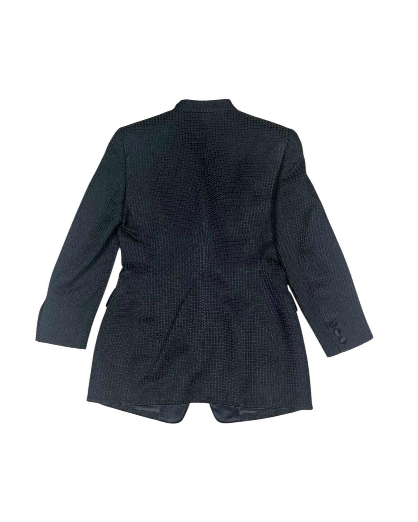 Vintage 90s Escada Margaretha Ley Power Blazer Jacket – Evening Wear Luxury, Structured Shoulders, Sculpted Hourglass Silhouette with Pronounced Darts, Tailored Fitted Cambré Cut, Elongated Shawl Collar Tuxedo Style, Textured Jacquard, Made in Germany