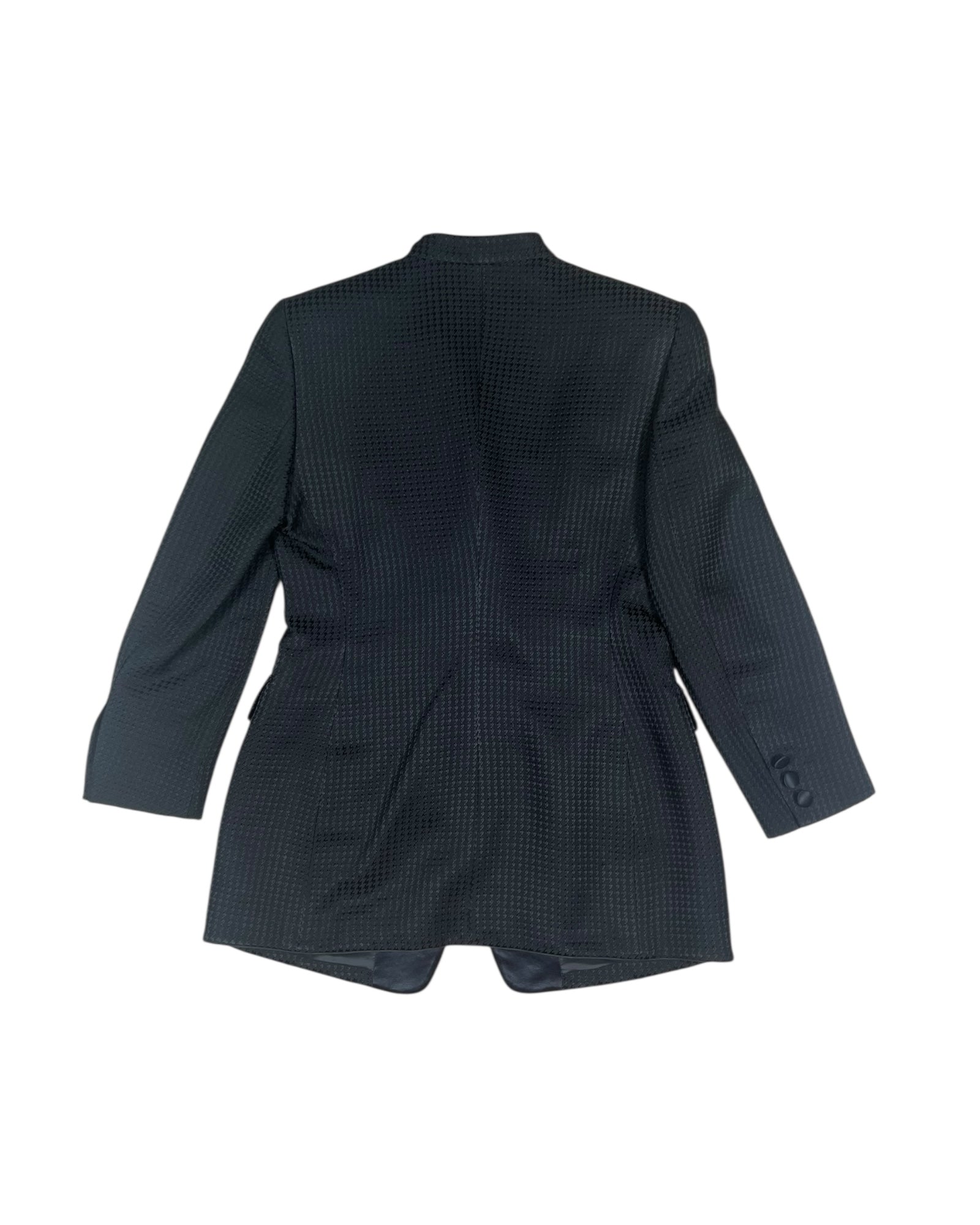 Vintage 90s Escada Margaretha Ley Power Blazer Jacket – Evening Wear Luxury, Structured Shoulders, Sculpted Hourglass Silhouette with Pronounced Darts, Tailored Fitted Cambré Cut, Elongated Shawl Collar Tuxedo Style, Textured Jacquard, Made in Germany