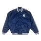 Vintage Adidas 2000 New York NY Baggy Thick Varsity Bomber Jacket College Baseball Jacket Navy Blue Shiny Size M-L