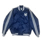 Vintage Adidas 2000 New York NY Baggy Thick Varsity Bomber Jacket College Baseball Jacket Navy Blue Shiny Size M-L