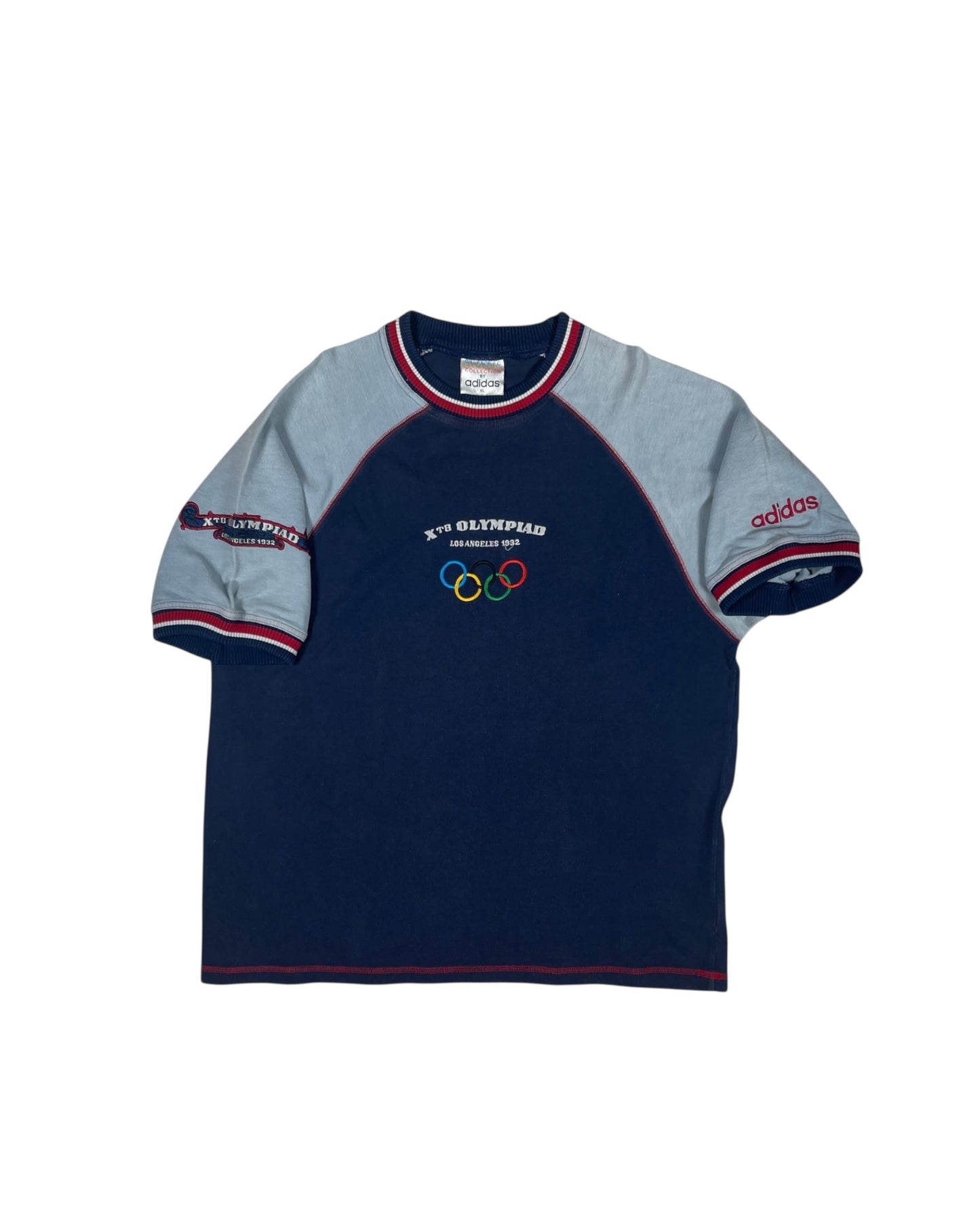 Vintage Adidas Collection Olympic Centennial T-Shirt Cotton Los Angeles 1932 X-th Olympiad Gate Check M5 Embroidered Size XL