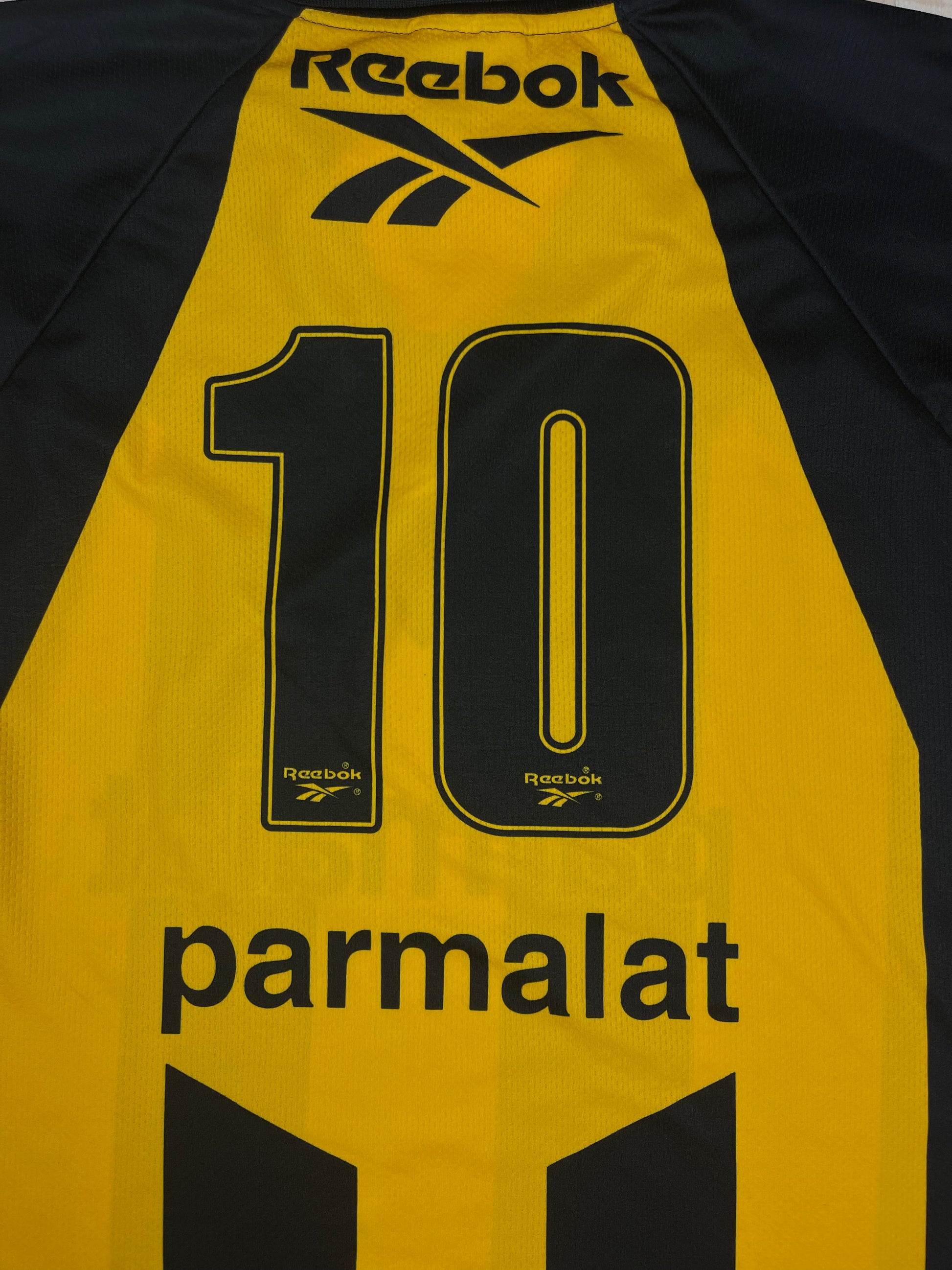 Vintage Club Atletico Peñarol Indumentaria Oficial Reebok 1998 - 1999 Home Football Soccer Shirt Black Yellow Size L # 10 Size L Parmalat Uruguay 